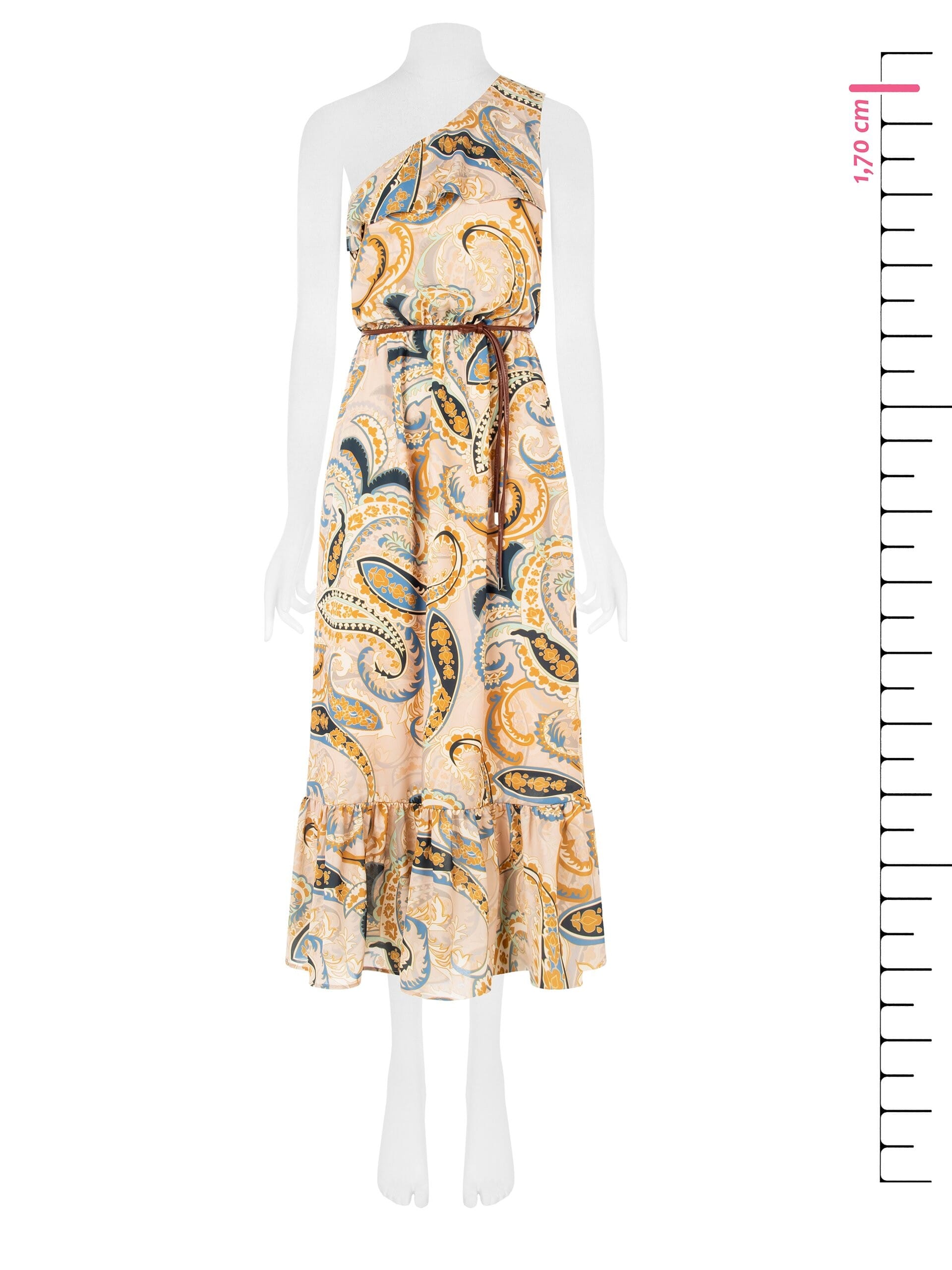 Abito Lungo Monospalla Con Cintura In Similpelle Abbinata Rinascimento