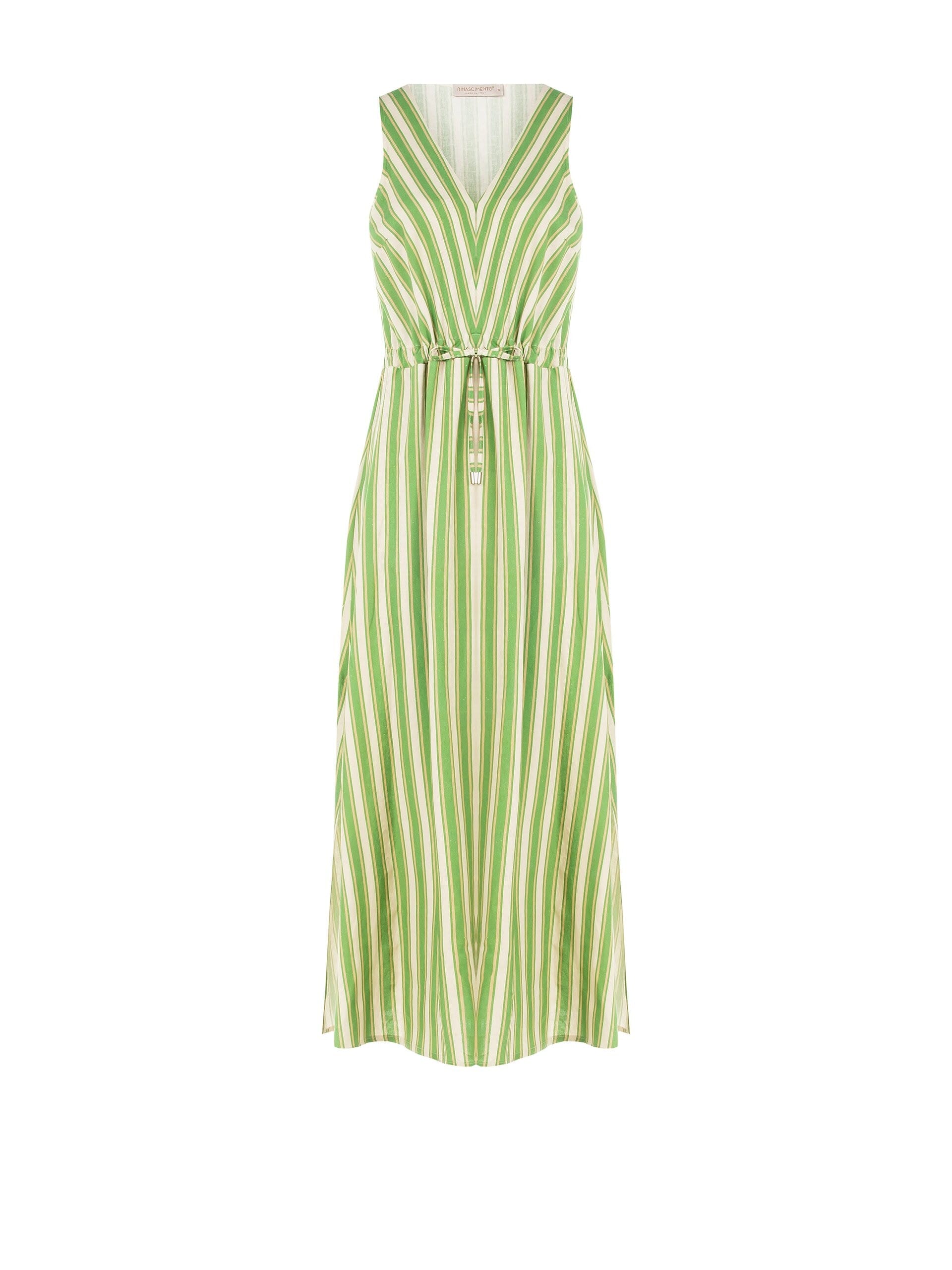 Abito Lungo In Misto Viscosa E Lino Con Coulisse In Vita E Scollo A V Rinascimento