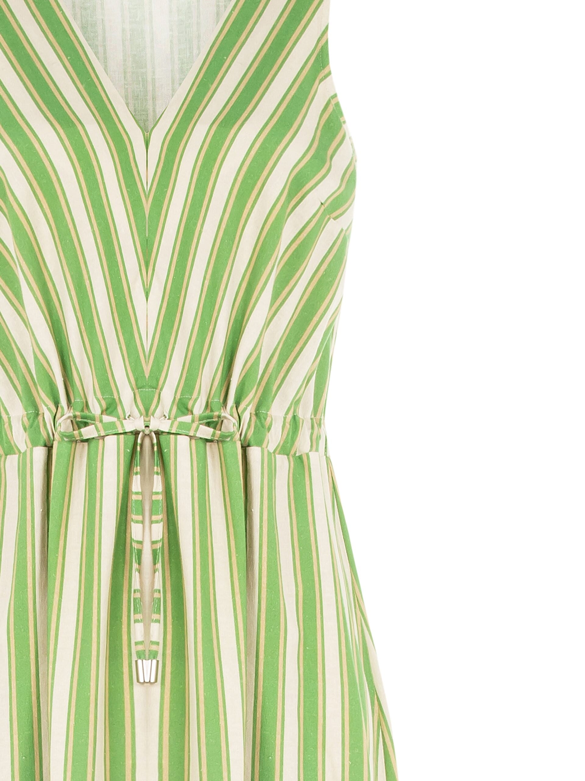 Abito Lungo In Misto Viscosa E Lino Con Coulisse In Vita E Scollo A V Rinascimento