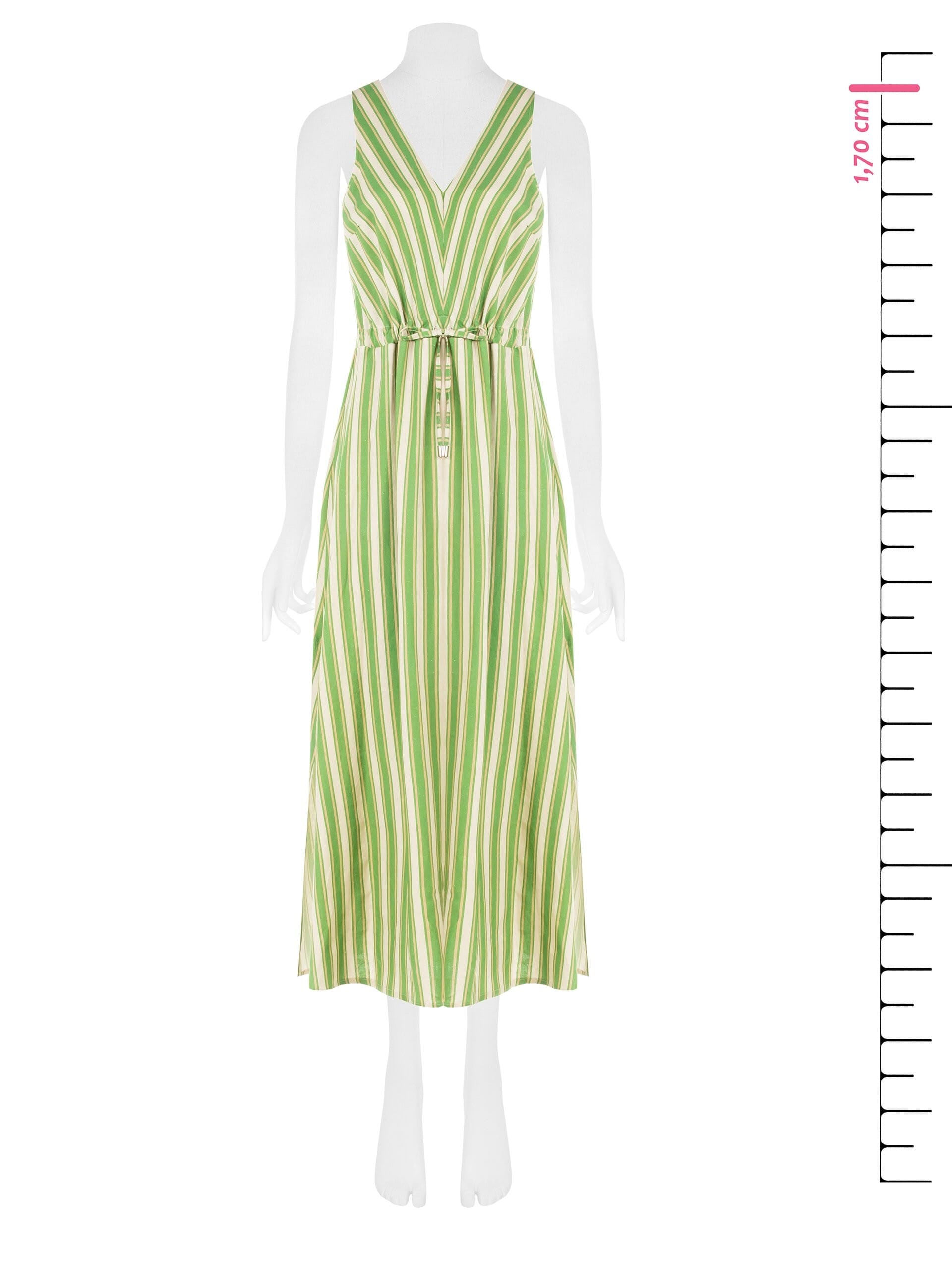 Abito Lungo In Misto Viscosa E Lino Con Coulisse In Vita E Scollo A V Rinascimento