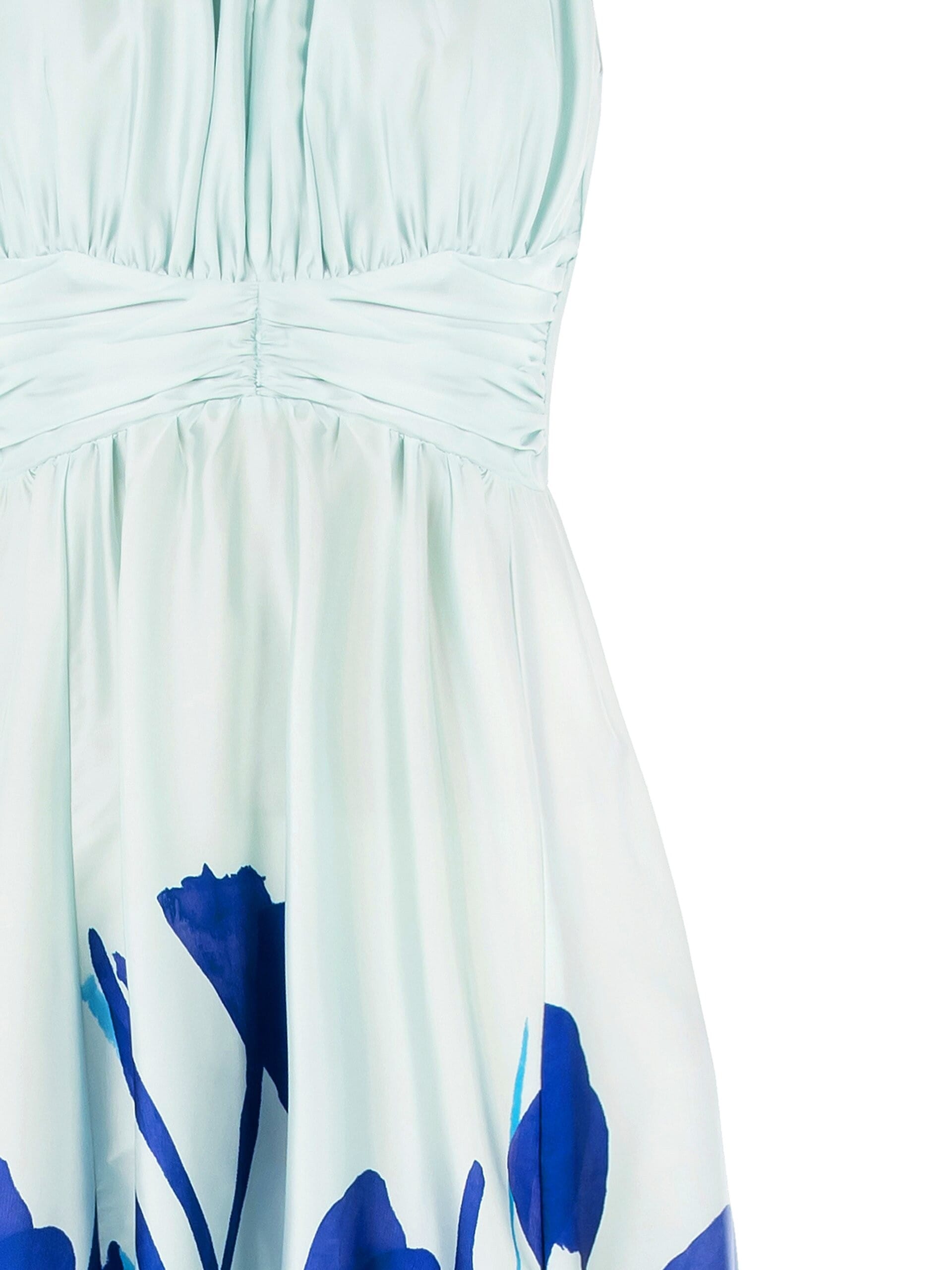 Abito Lungo A Ruota In Raso Con Stampa Fiori Rinascimento