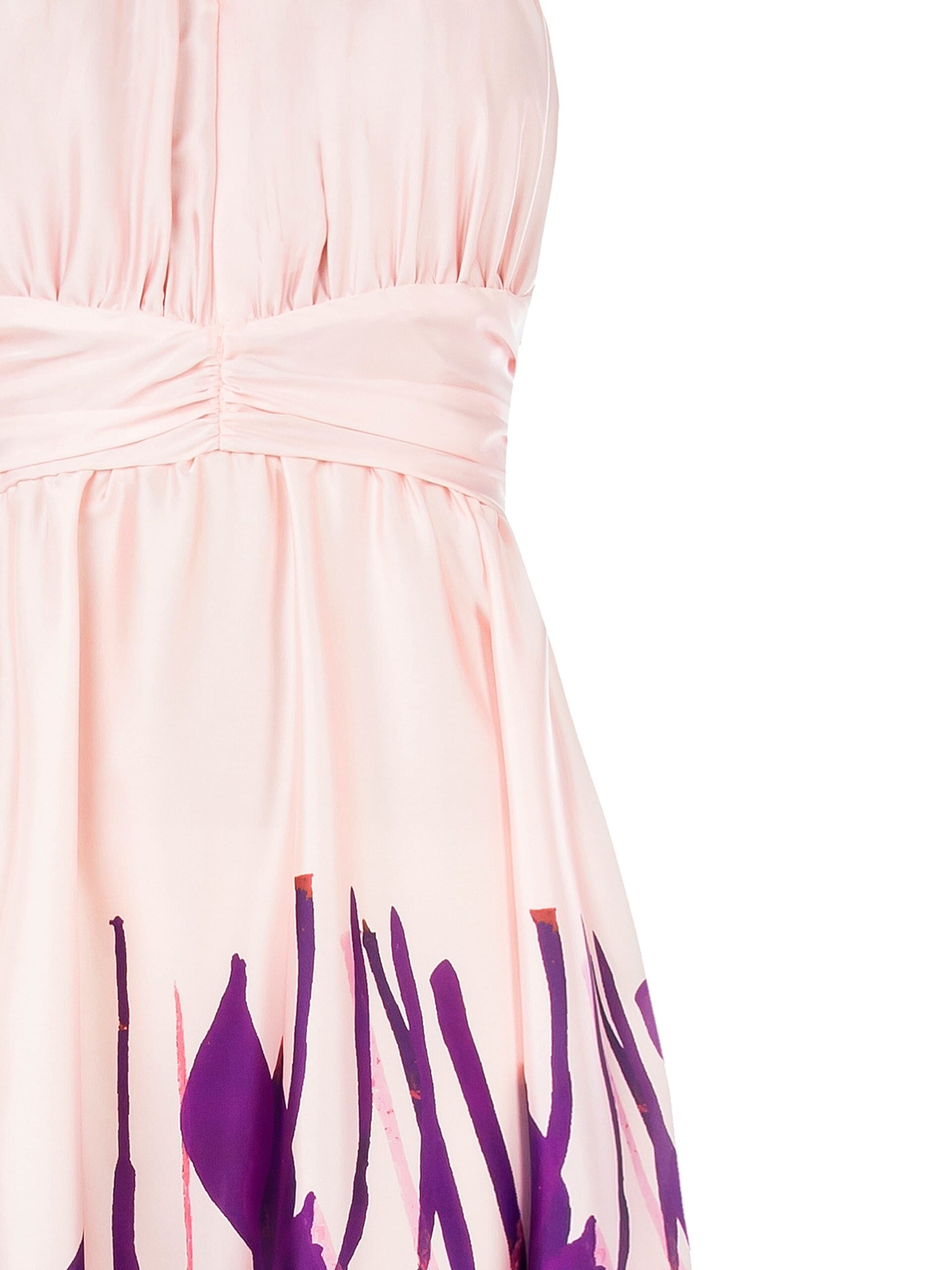 Abito Lungo A Ruota In Raso Con Stampa Fiori Rinascimento