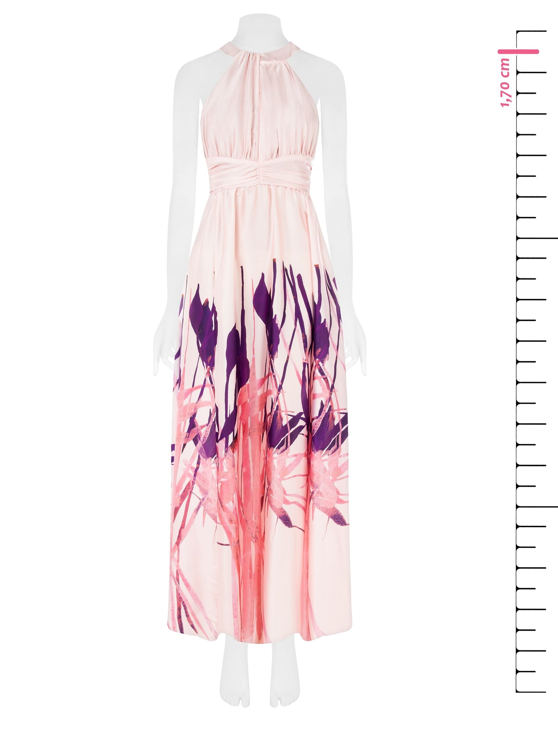 Abito Lungo A Ruota In Raso Con Stampa Fiori Rinascimento