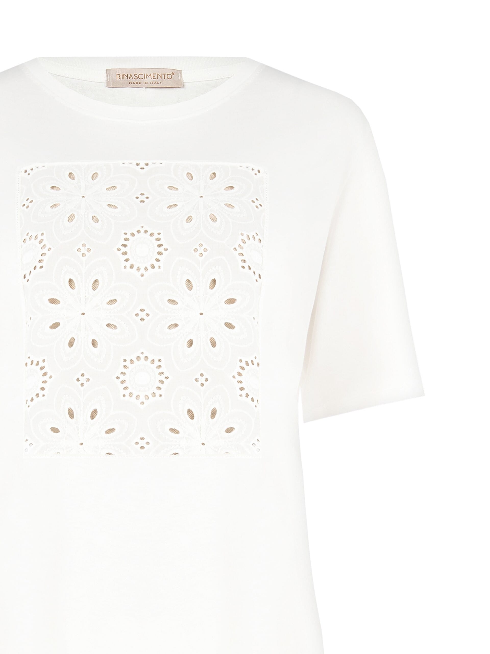Wide Cotton T-Shirt With Sangallo Appliqué Rinascimento