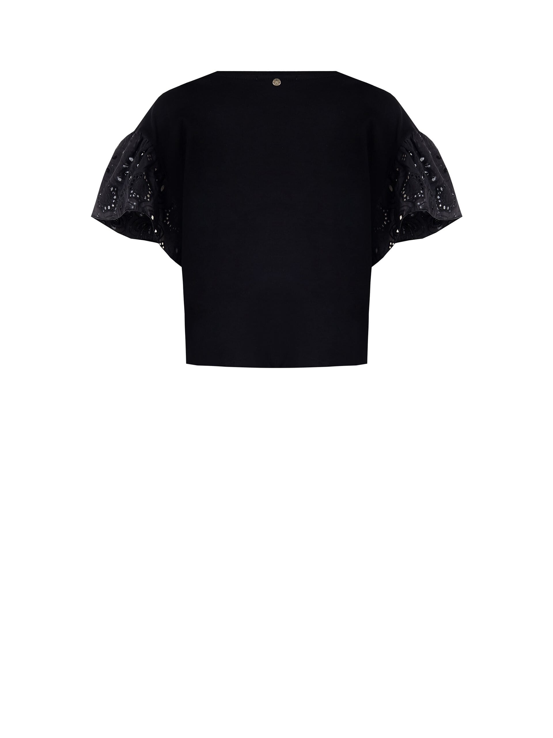 Rinascimento Wide Cotton T-Shirt with Sangallo Sleeves and V-Neckline