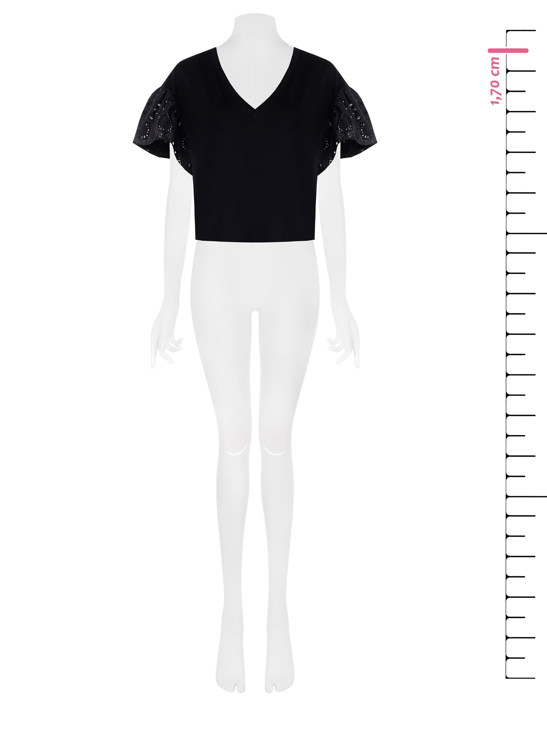 Rinascimento Wide Cotton T-Shirt with Sangallo Sleeves and V-Neckline