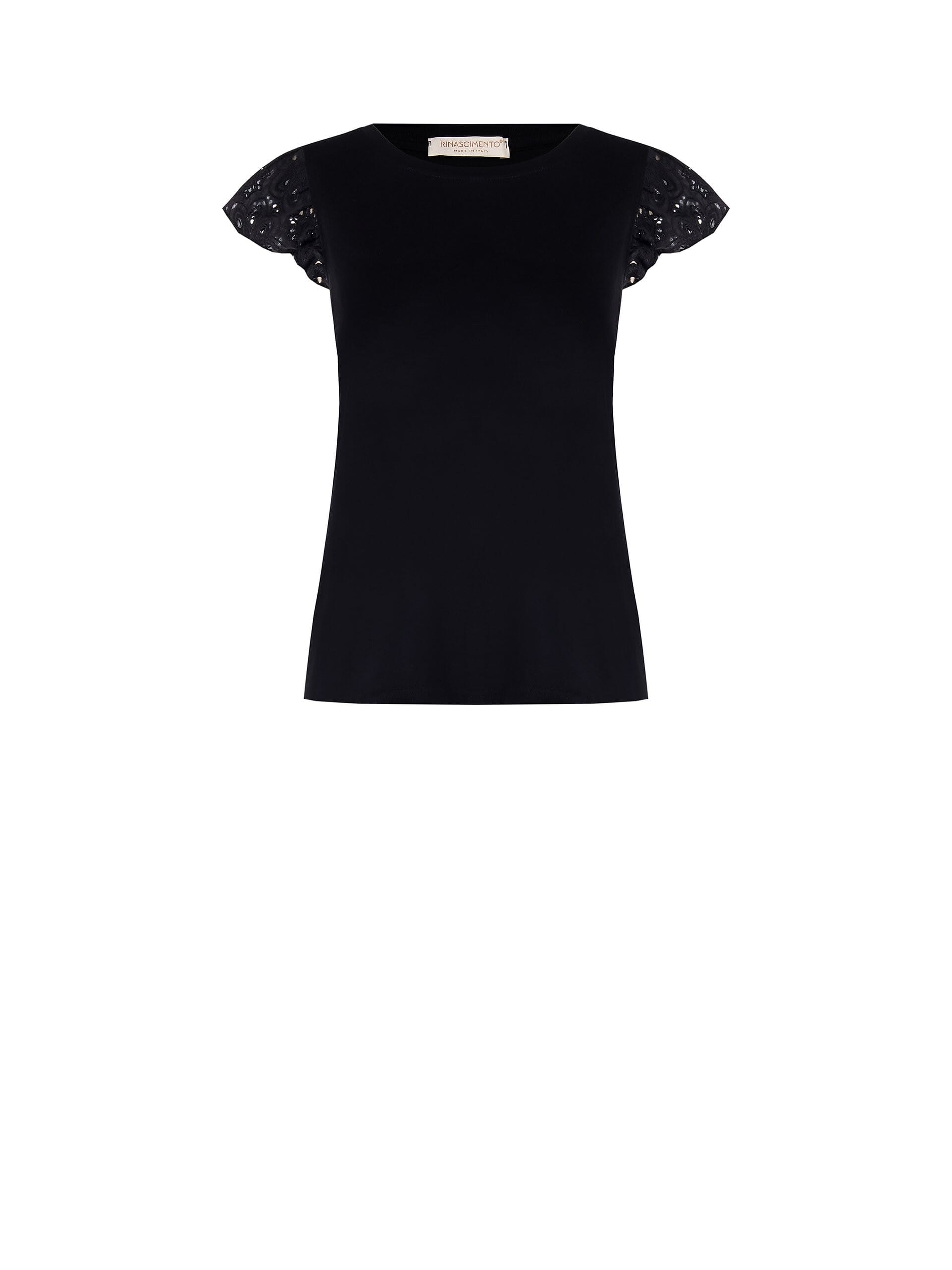 Rinascimento Regular Sleeveless Cotton T-Shirt with Sangallo Fins