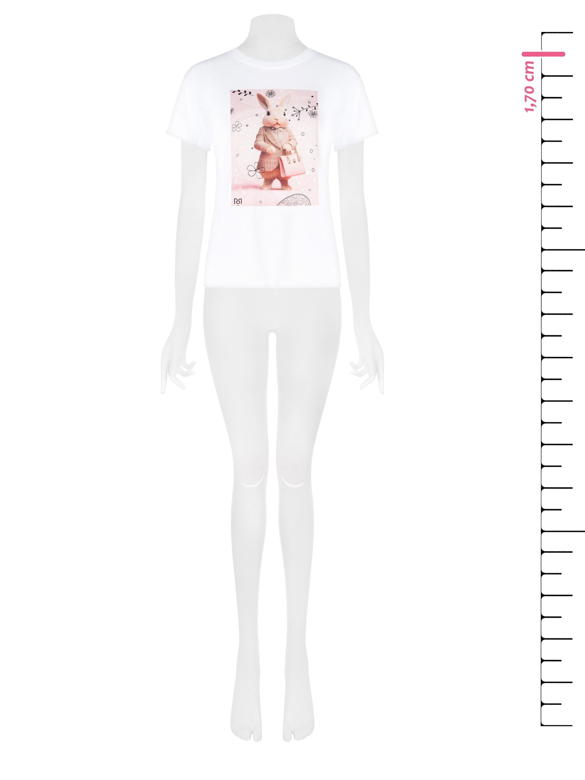 T-Shirt Regular In Cotone Con Stampa Bunny E Strass Rinascimento
