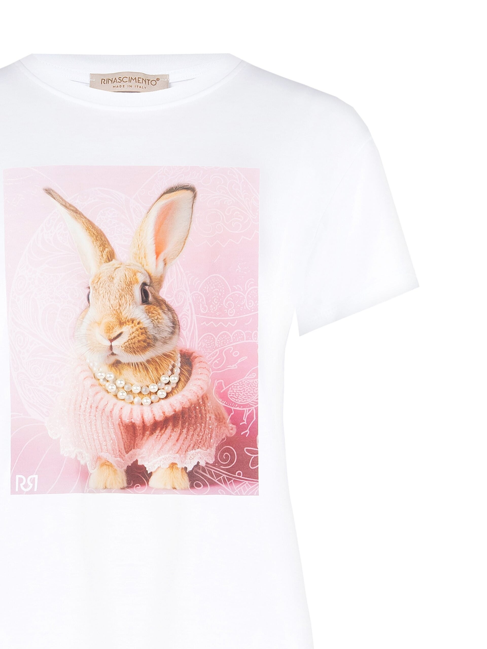 T-Shirt Ampia In Cotone Con Stampa Bunny E Perle Rinascimento