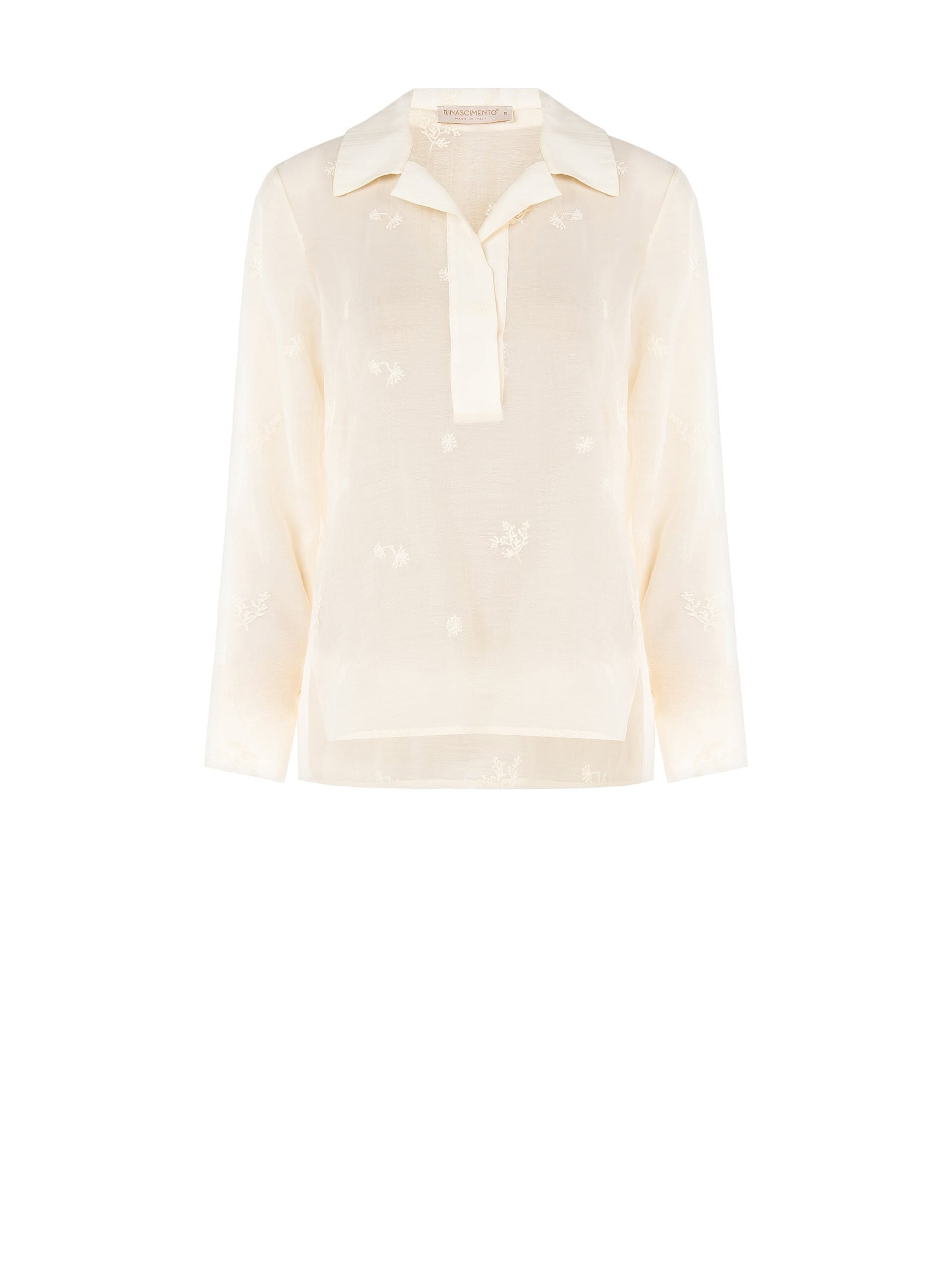 Blusa Ampia E Lunga In Tessuto Semitrasparente Con Ricami Rinascimento