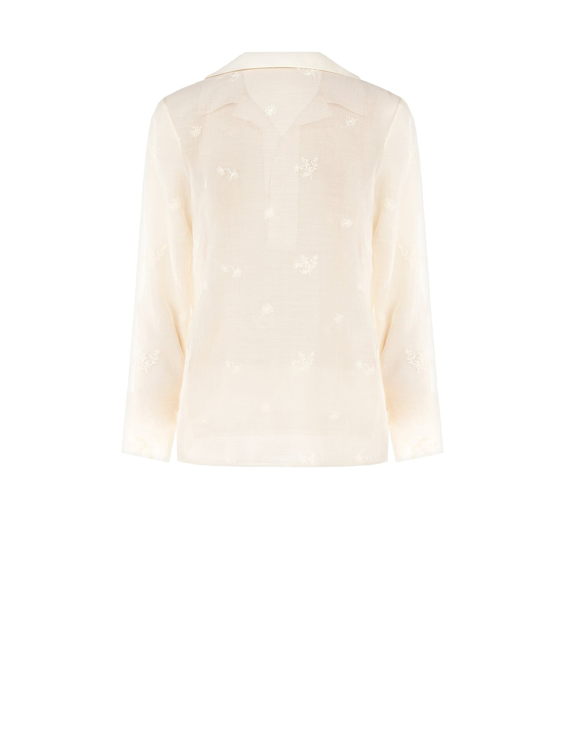 Blusa Ampia E Lunga In Tessuto Semitrasparente Con Ricami Rinascimento