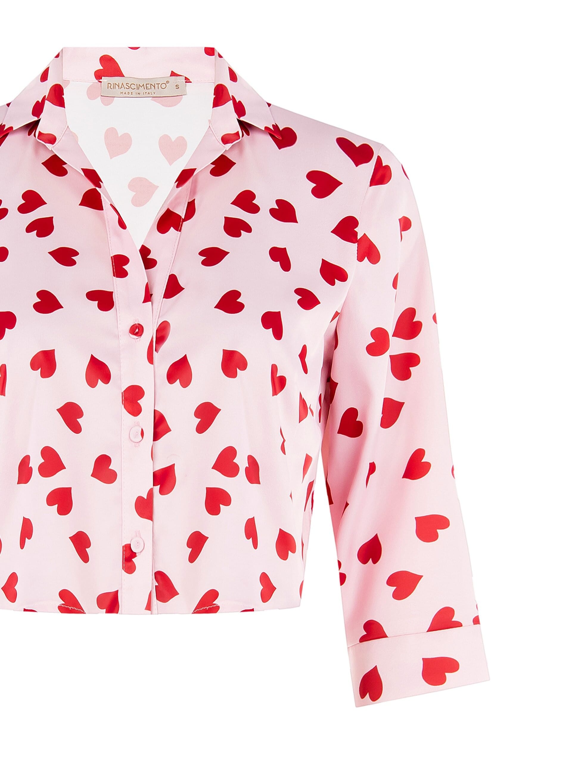 Camicia Over Corta In Raso A Cuori Rinascimento