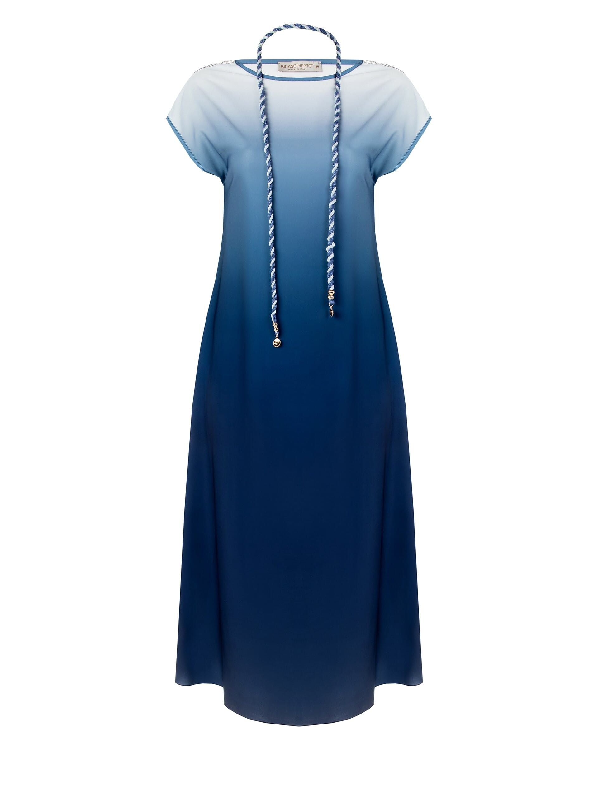 Abito Lungo In Raso Con Strass Sulle Spalle E Cintura A Corda Con Lurex Rinascimento Curvy