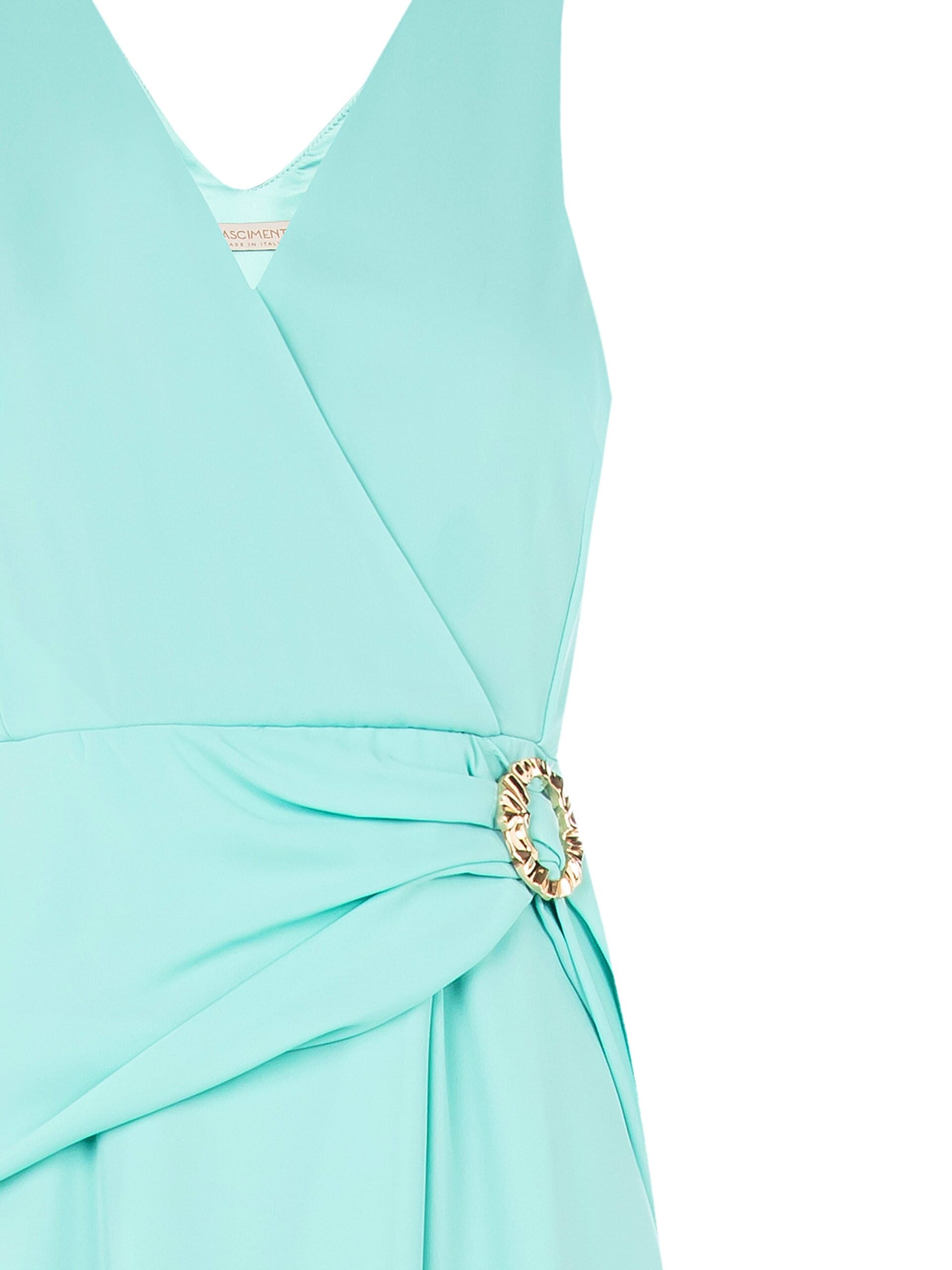 Abito Lungo In Georgette Con Fibbia Oro E Scollo A V Incrociato Rinascimento