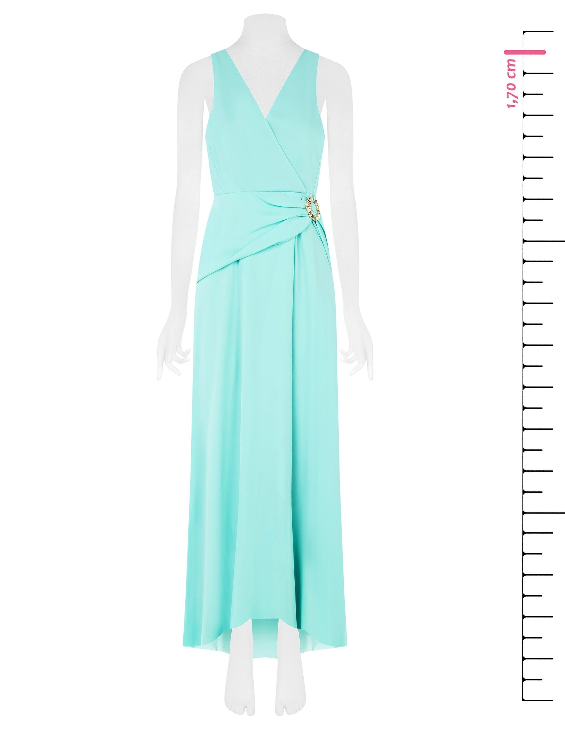 Abito Lungo In Georgette Con Fibbia Oro E Scollo A V Incrociato Rinascimento