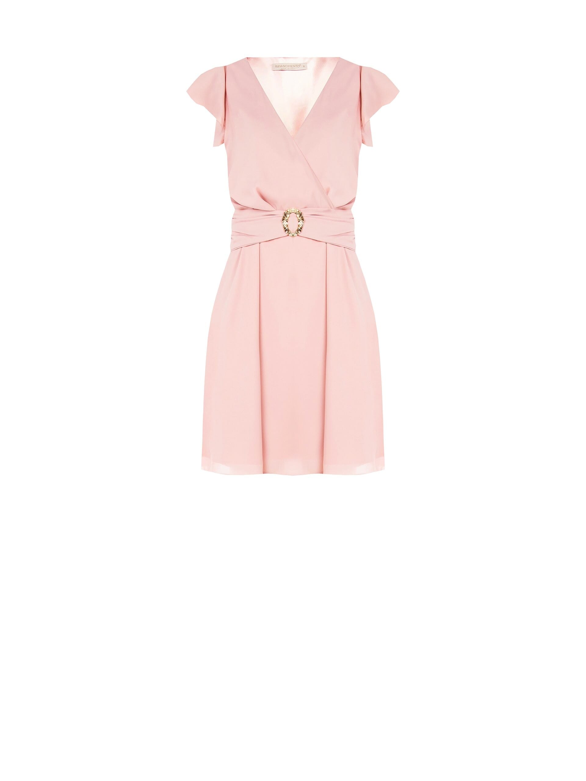 Abito Corto In Georgette Con Fibbia Oro E Scollo A V Rinascimento