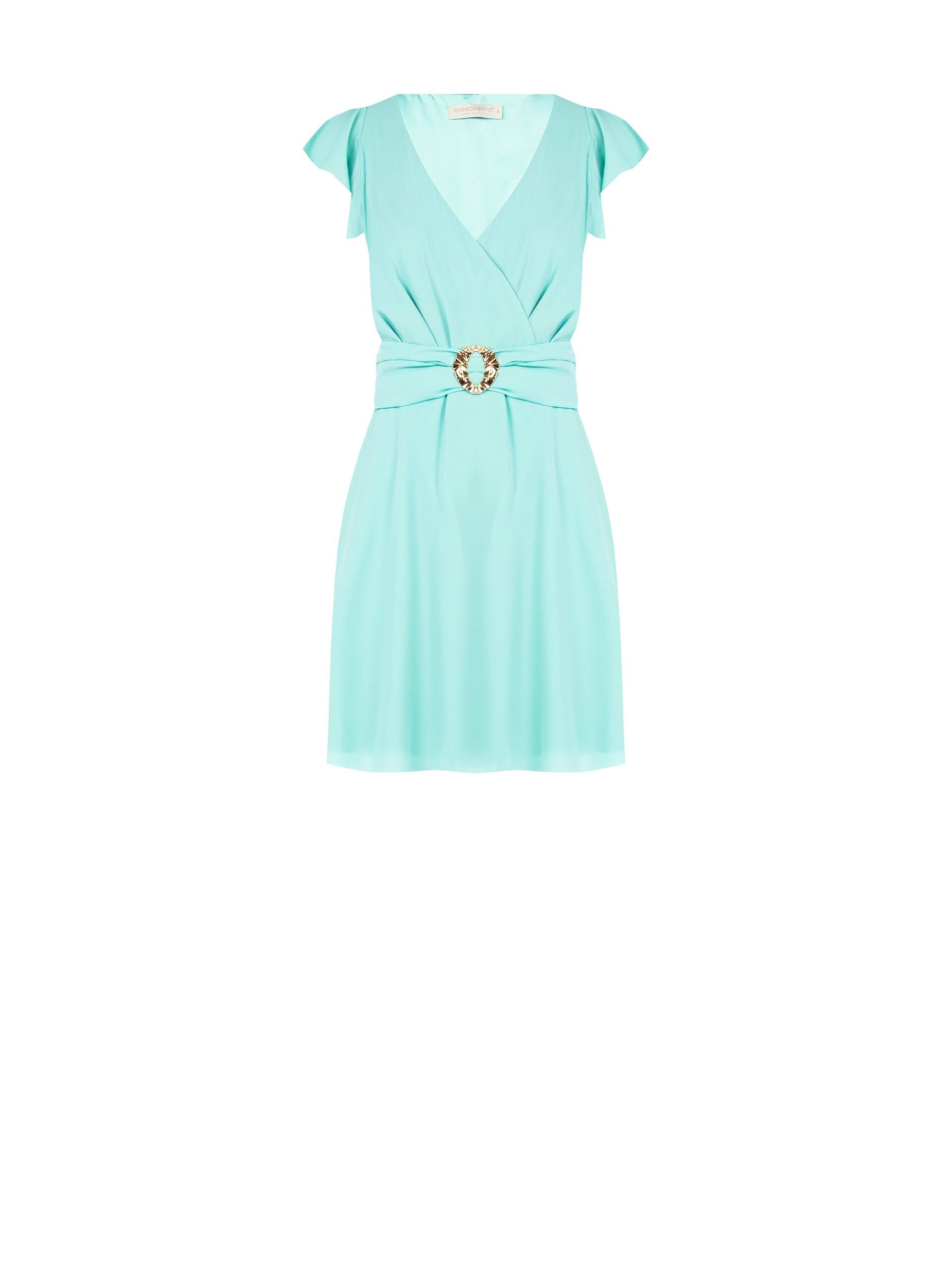 Abito Corto In Georgette Con Fibbia Oro E Scollo A V Rinascimento