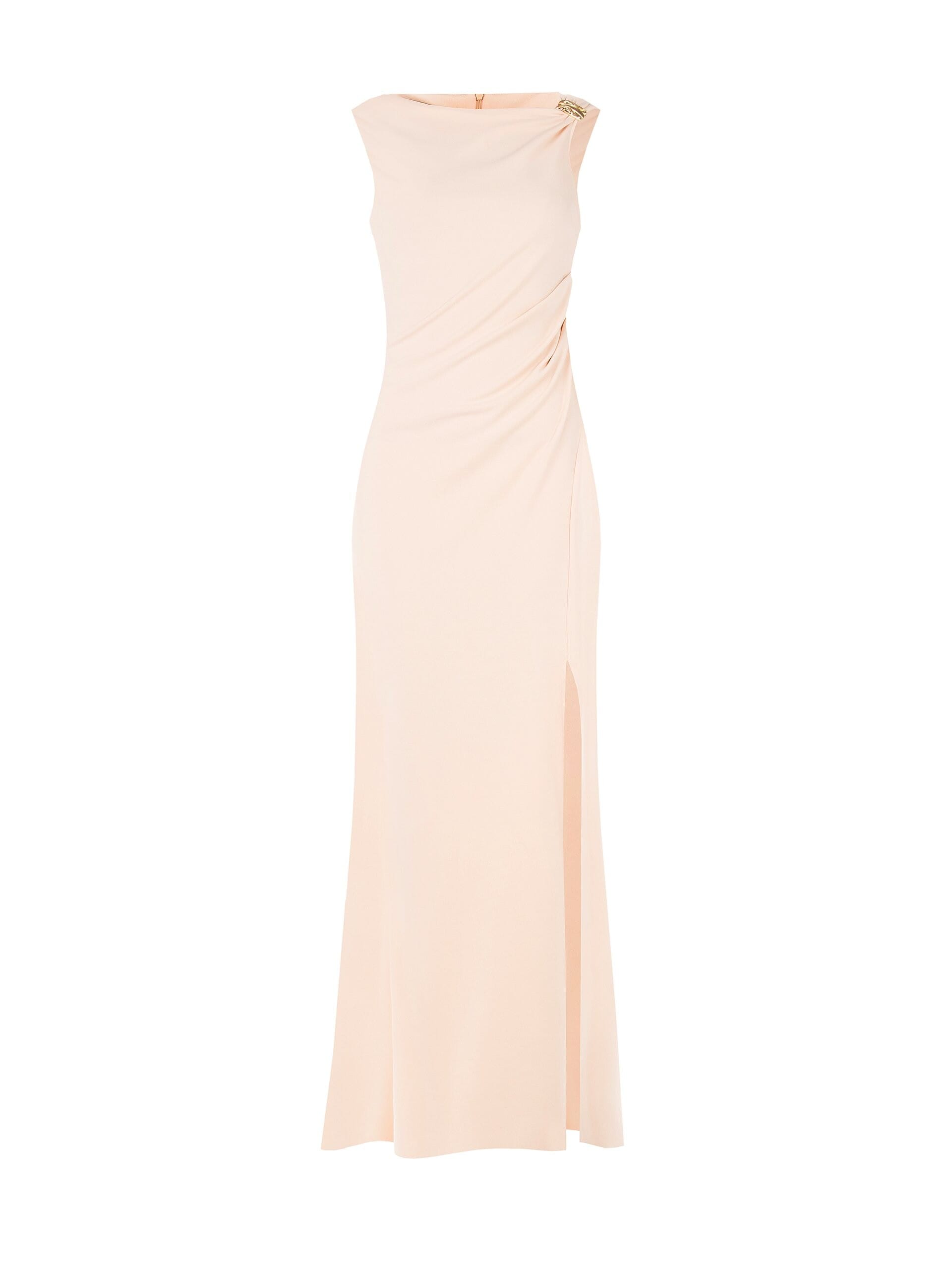 Abito Lungo Svasato In Scuba Crepe Con Spacco E Dettaglio Foglie Oro Rinascimento