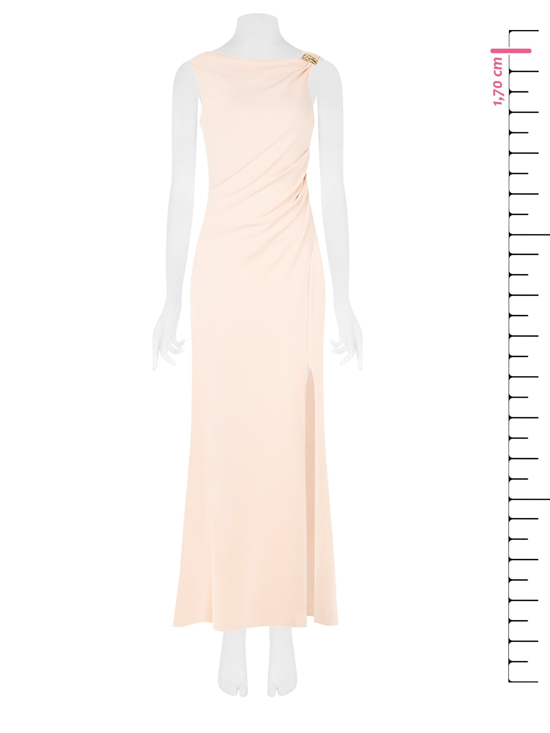 Abito Lungo Svasato In Scuba Crepe Con Spacco E Dettaglio Foglie Oro Rinascimento