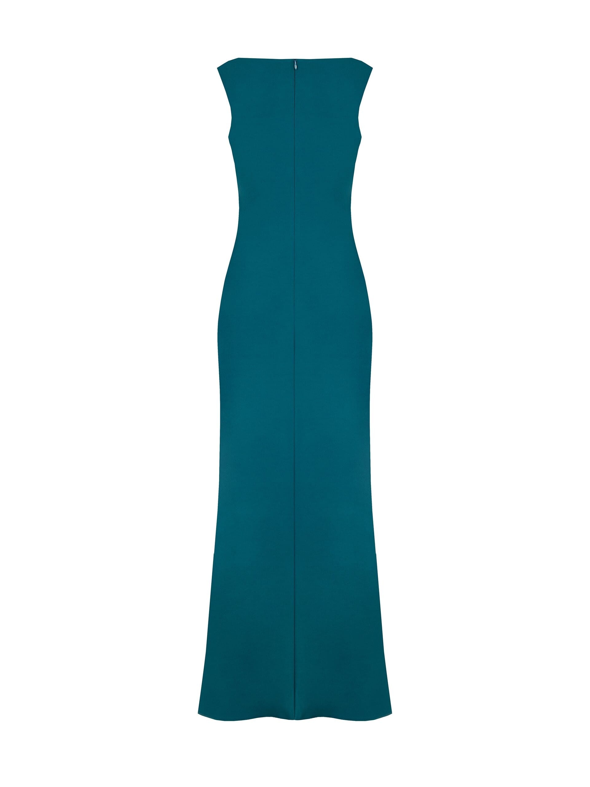 Abito Lungo Svasato In Scuba Crepe Con Spacco E Dettaglio Foglie Oro Rinascimento