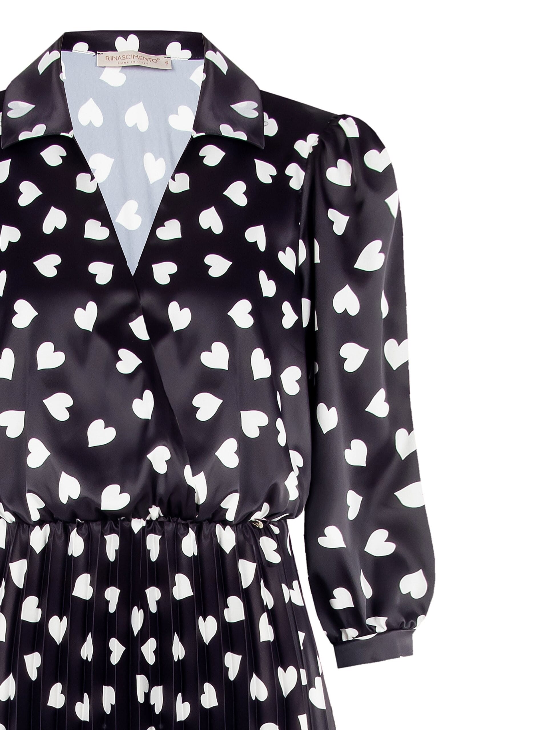 Abito Corto Chemisier In Raso Plissé A Cuori Con Scollo Incrociato Rinascimento