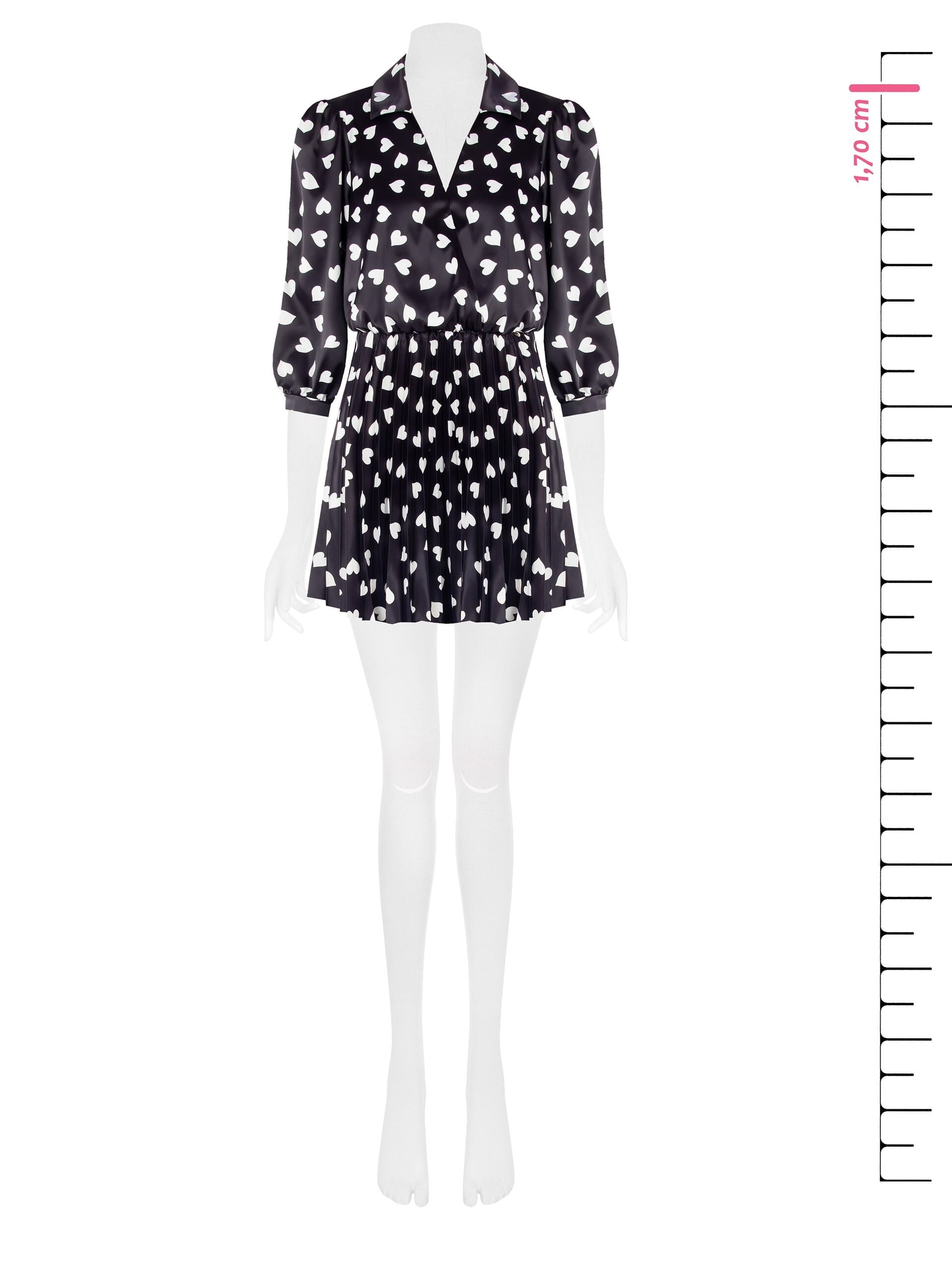 Abito Corto Chemisier In Raso Plissé A Cuori Con Scollo Incrociato Rinascimento