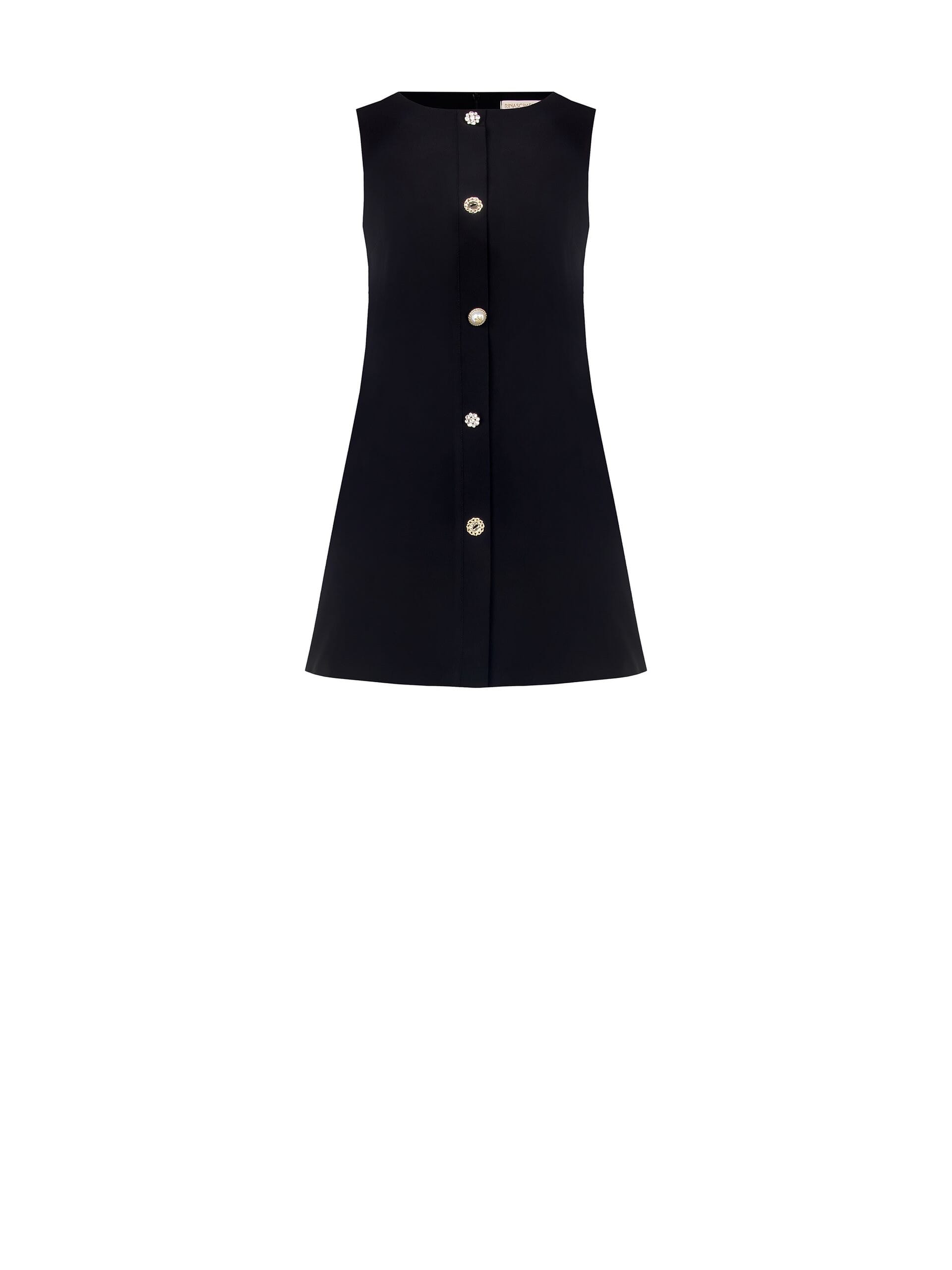 Abito Corto A Trapezio In Tessuto Bi-Stretch Con Bottoni Gioiello Assortiti Rinascimento