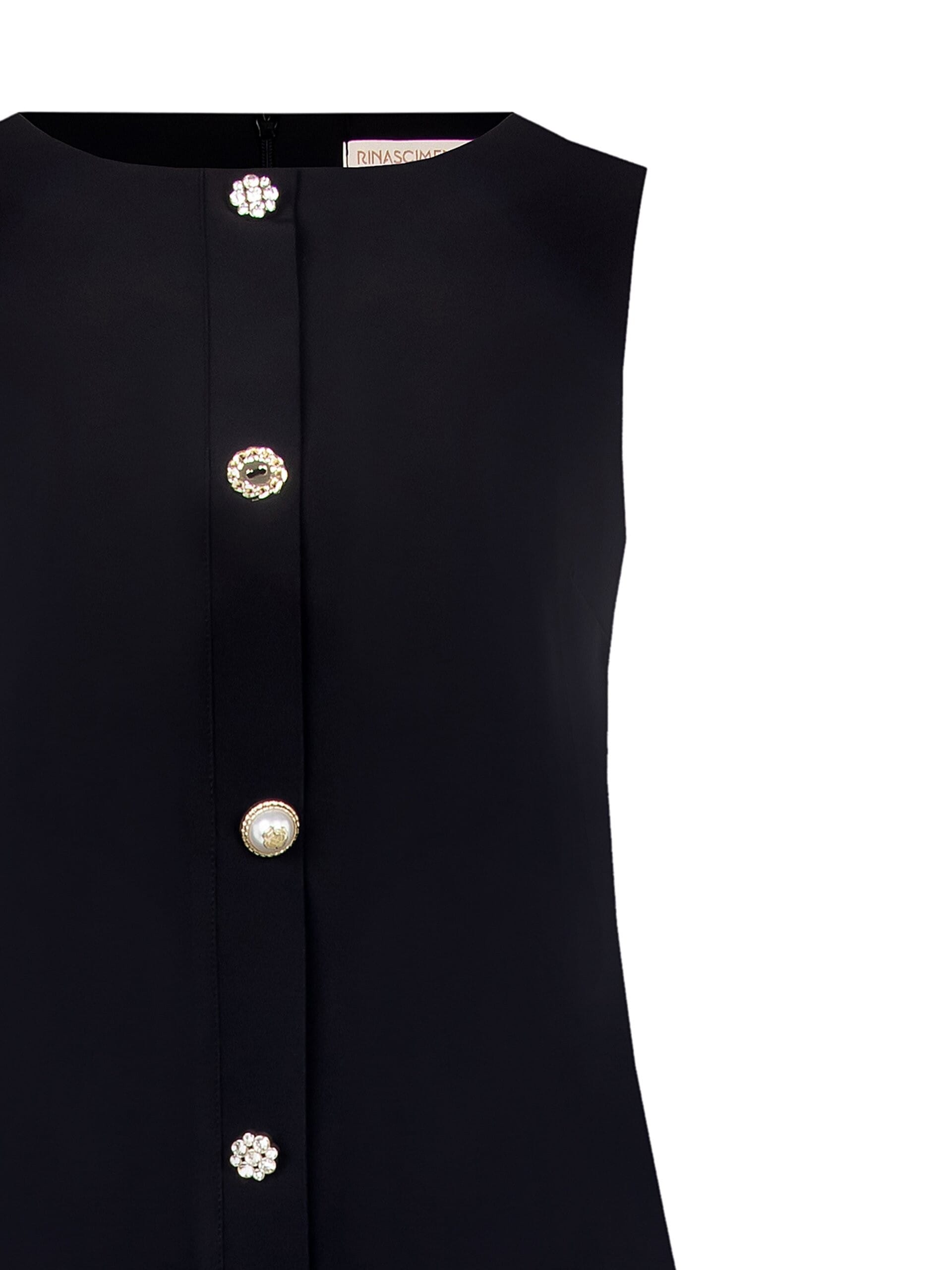 Abito Corto A Trapezio In Tessuto Bi-Stretch Con Bottoni Gioiello Assortiti Rinascimento