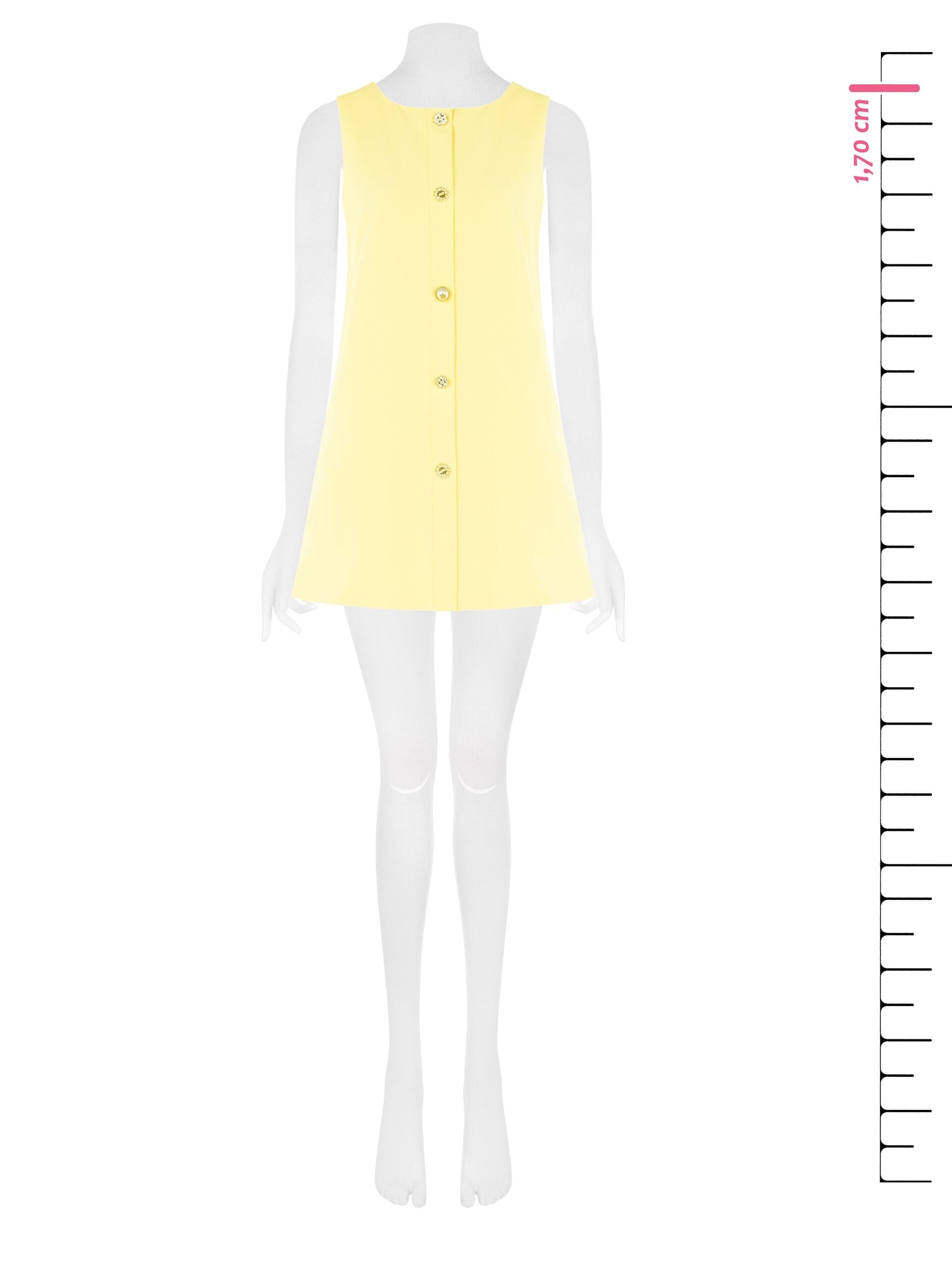 Abito Corto A Trapezio In Tessuto Bi-Stretch Con Bottoni Gioiello Assortiti Rinascimento