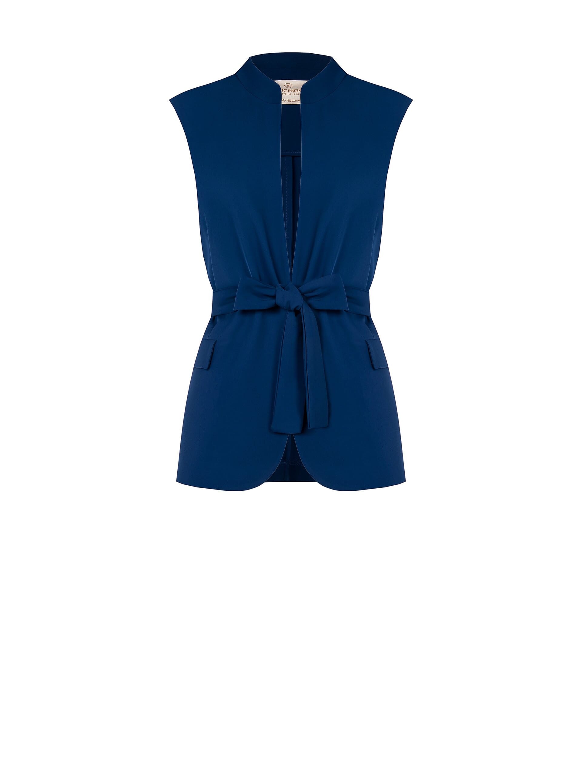 Giacca Blazer Aperta Smanicata In Tessuto Fluido Con Cintura Coordinata Rinascimento