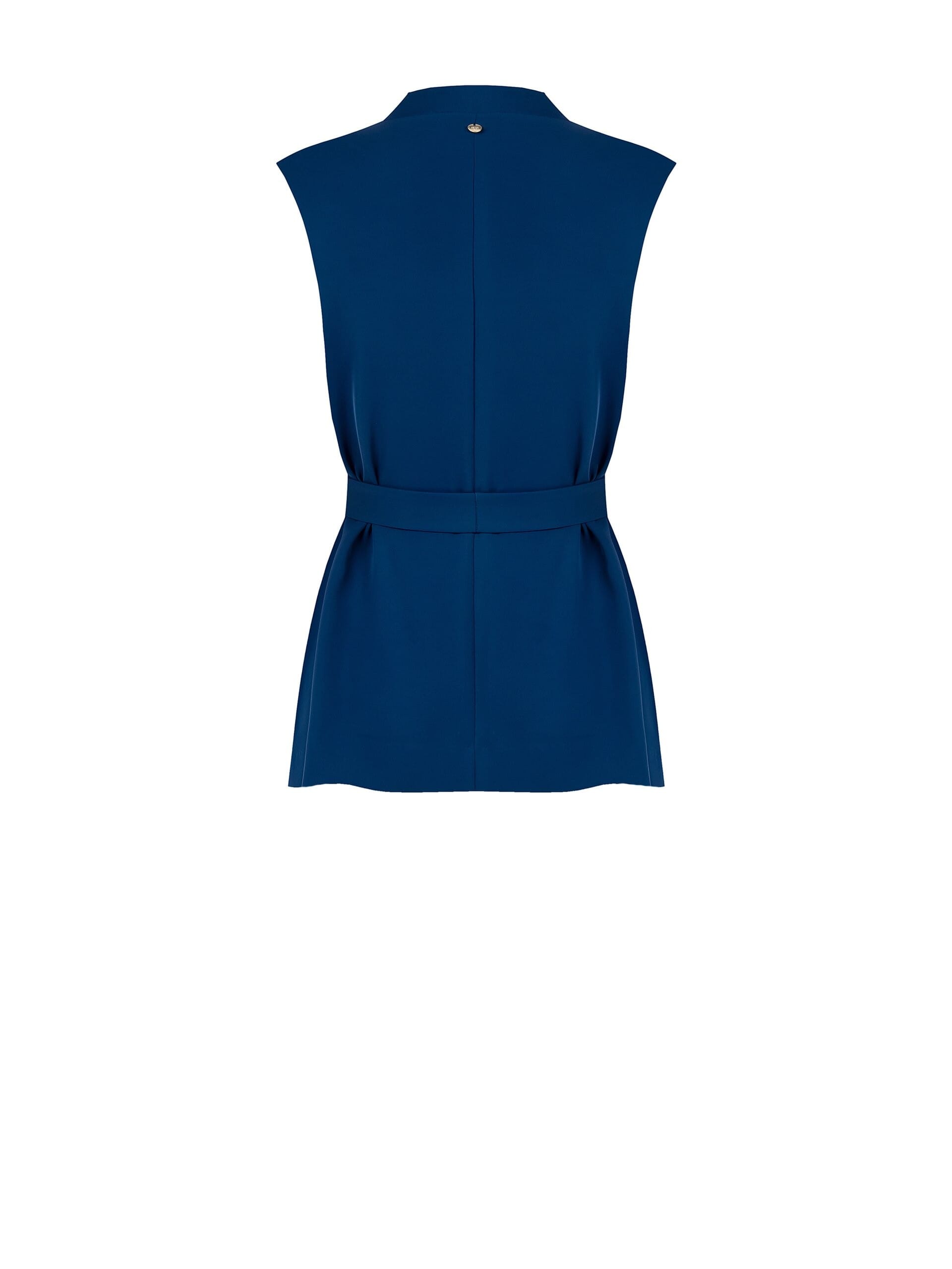 Giacca Blazer Aperta Smanicata In Tessuto Fluido Con Cintura Coordinata Rinascimento