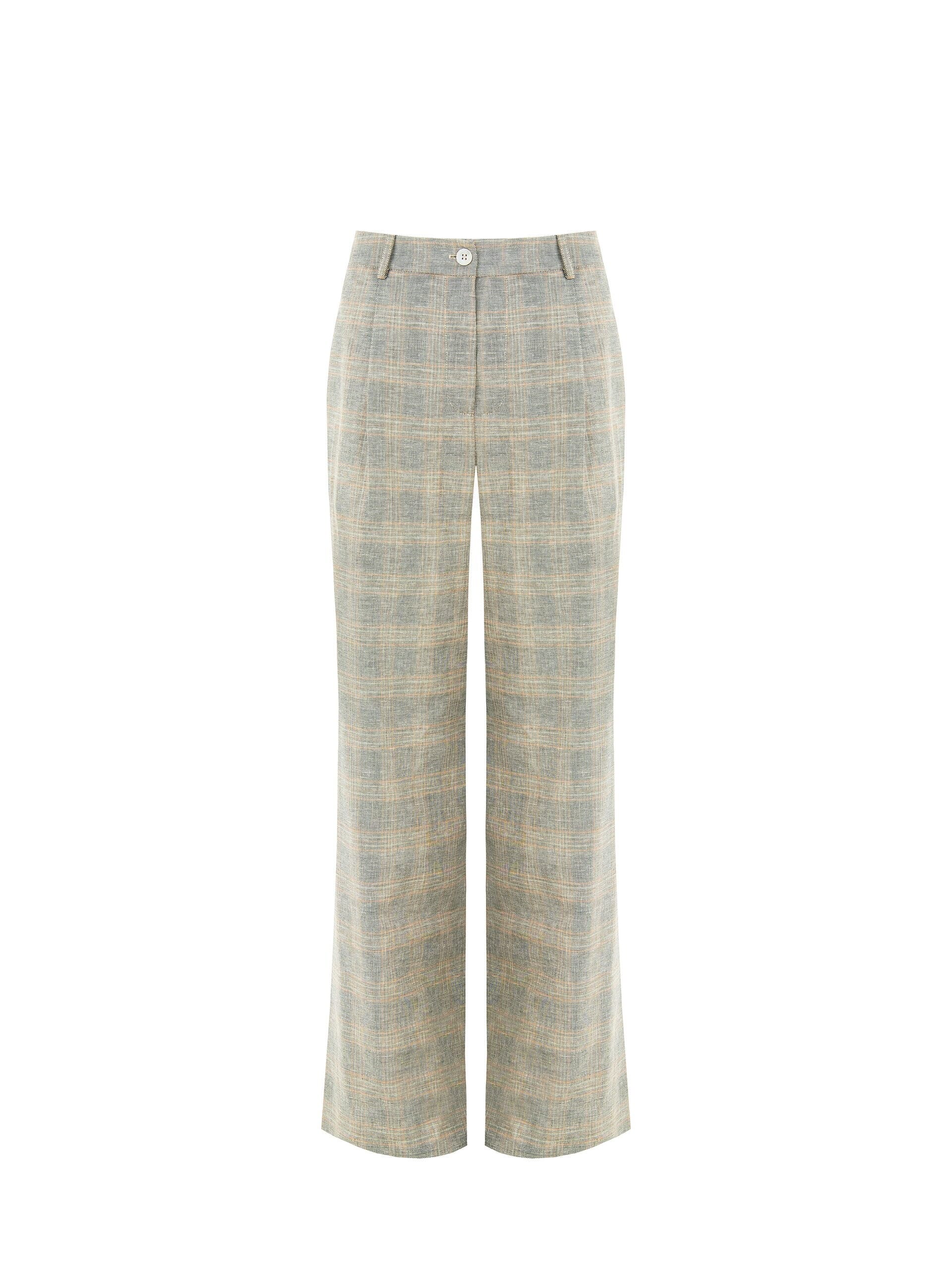 Rinascimento Check Cotton Linen Palazzo Trousers