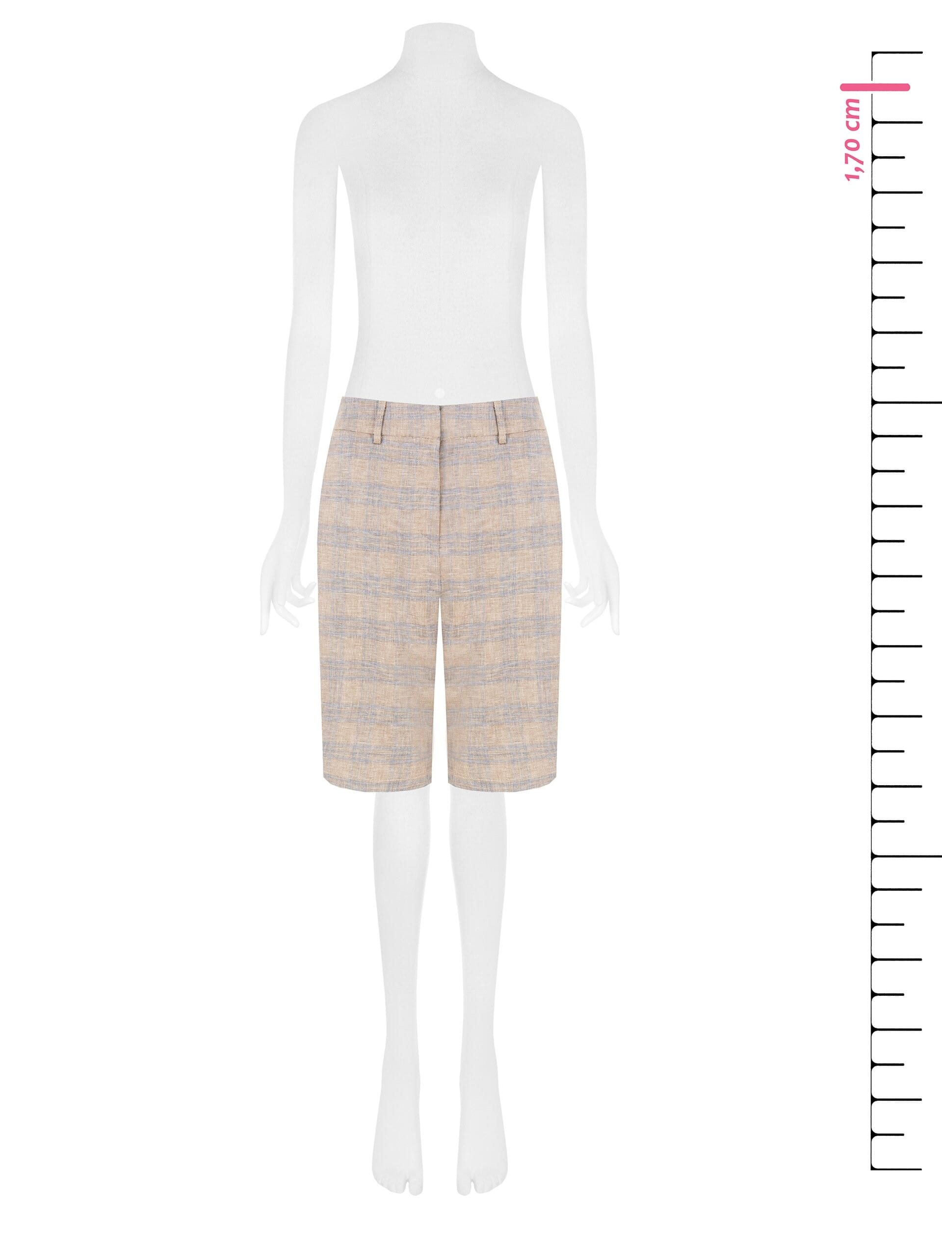 Baggy Bermuda Shorts In Mixed Cotton And Linen Checked Rinascimento