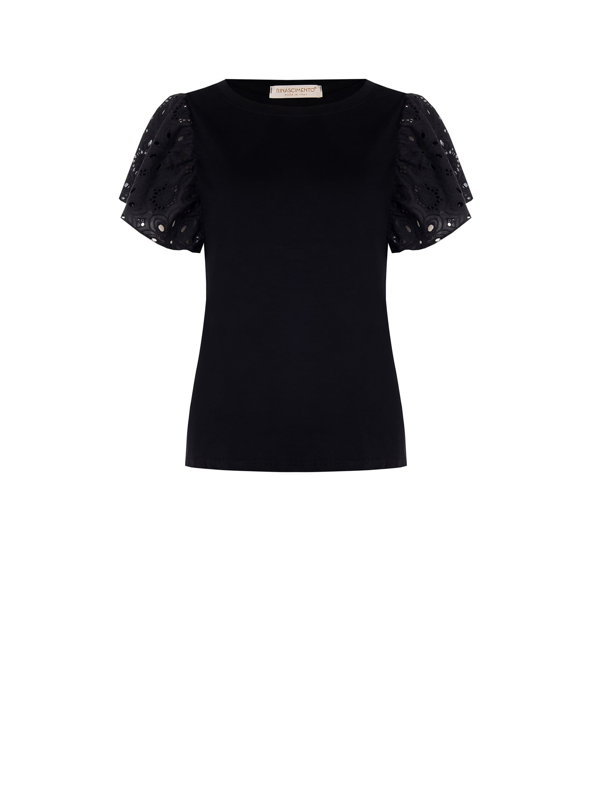 Rinascimento Regular Cotton T-Shirt with Sangallo Sleeves