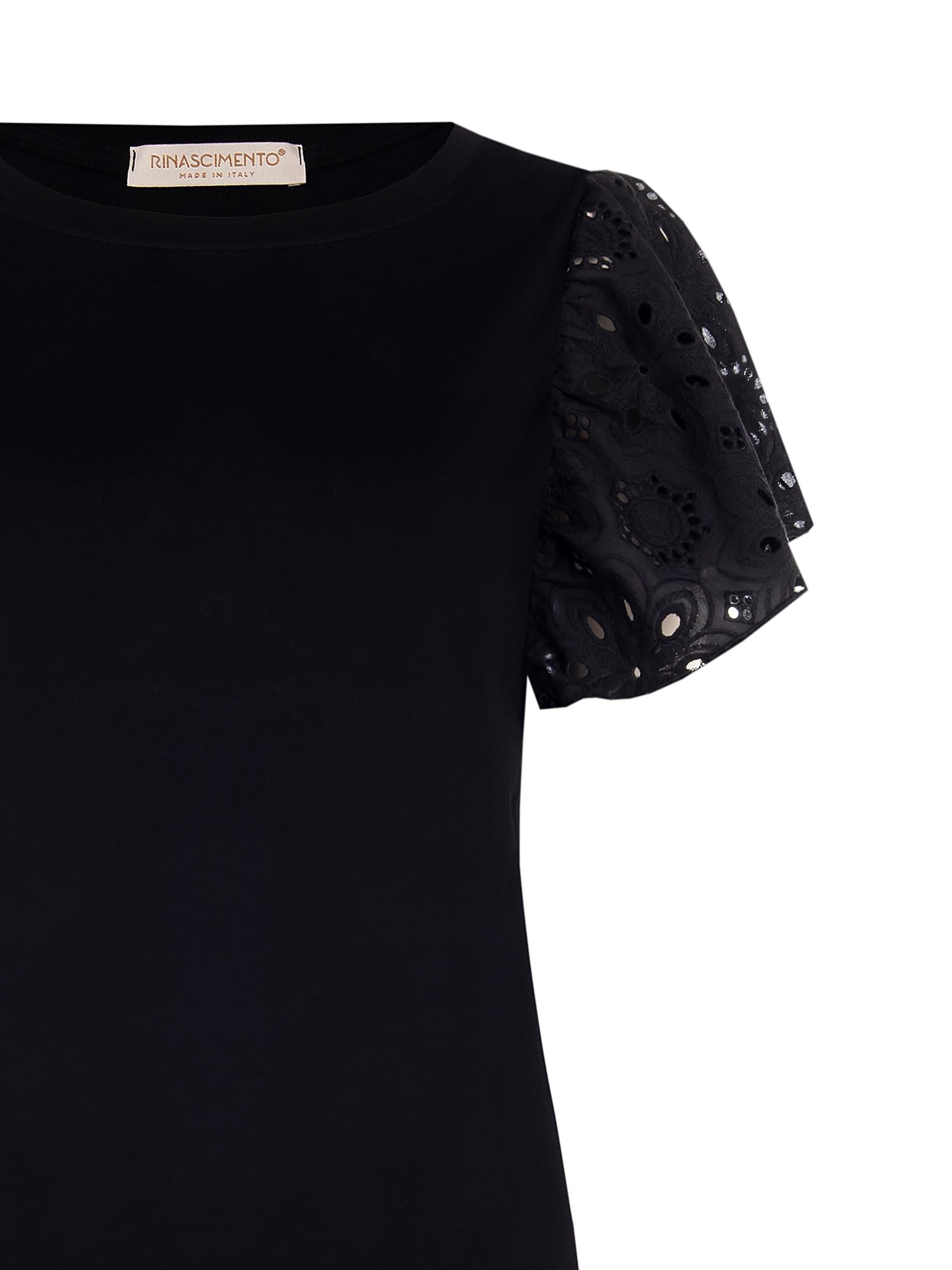 Rinascimento Regular Cotton T-Shirt with Sangallo Sleeves