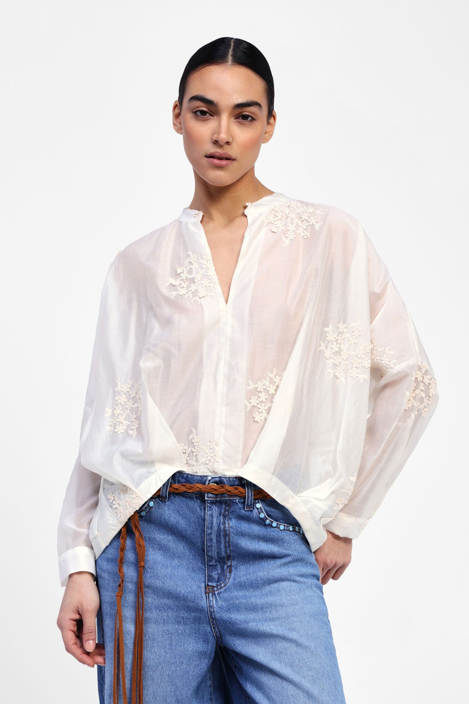 Camicia Coreana Con Ricamo Floreale Dixie