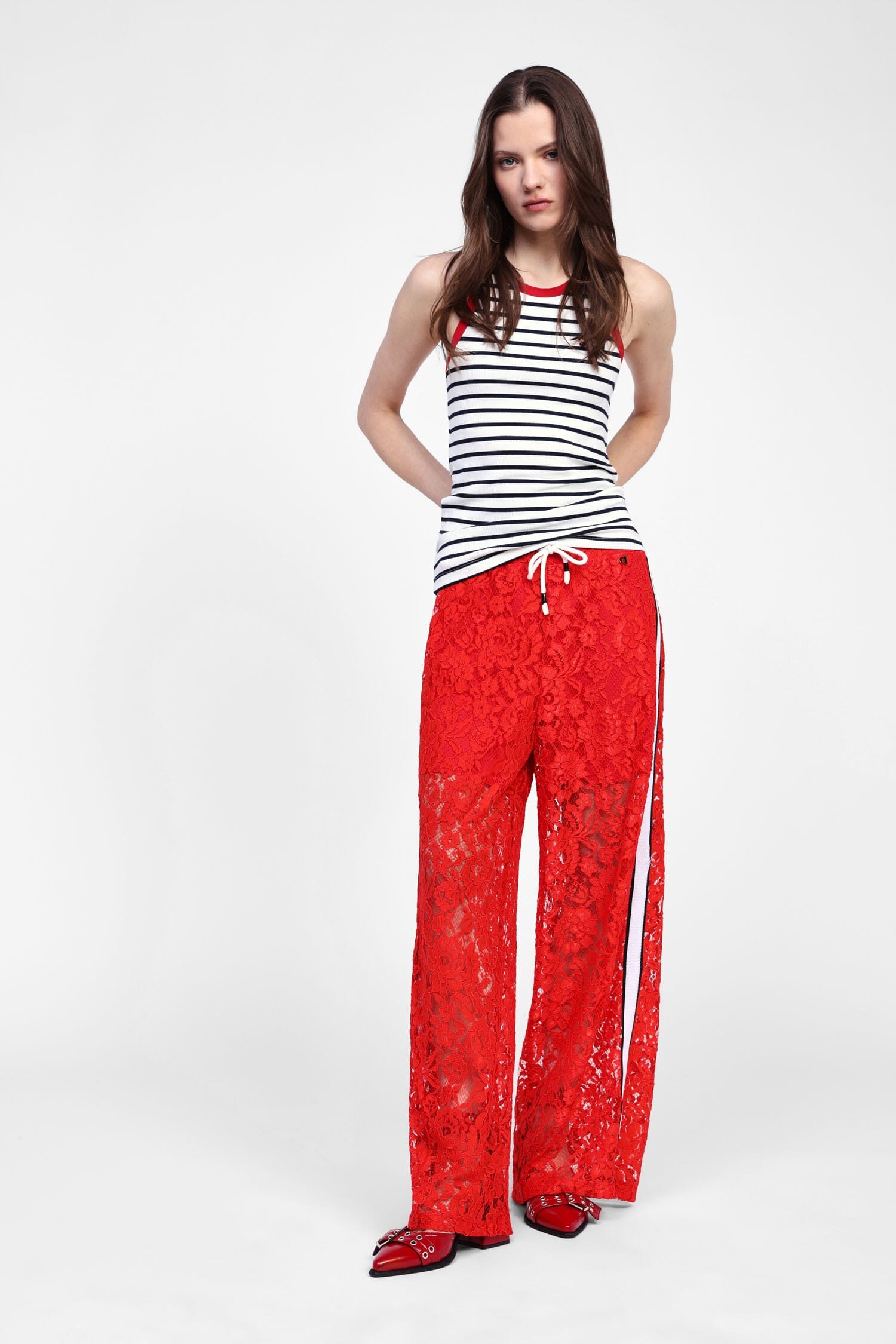 Pantalon large en dentelle avec bande latérale Dixie