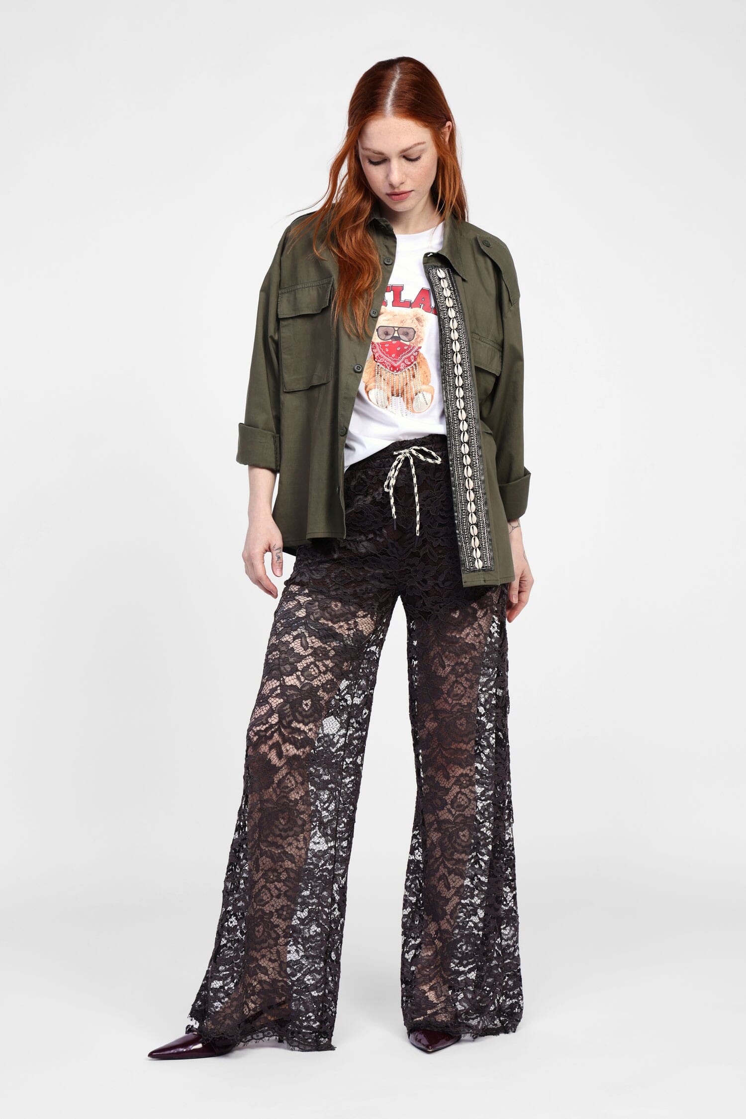 Pantalon large en dentelle avec cordon de serrage Dixie