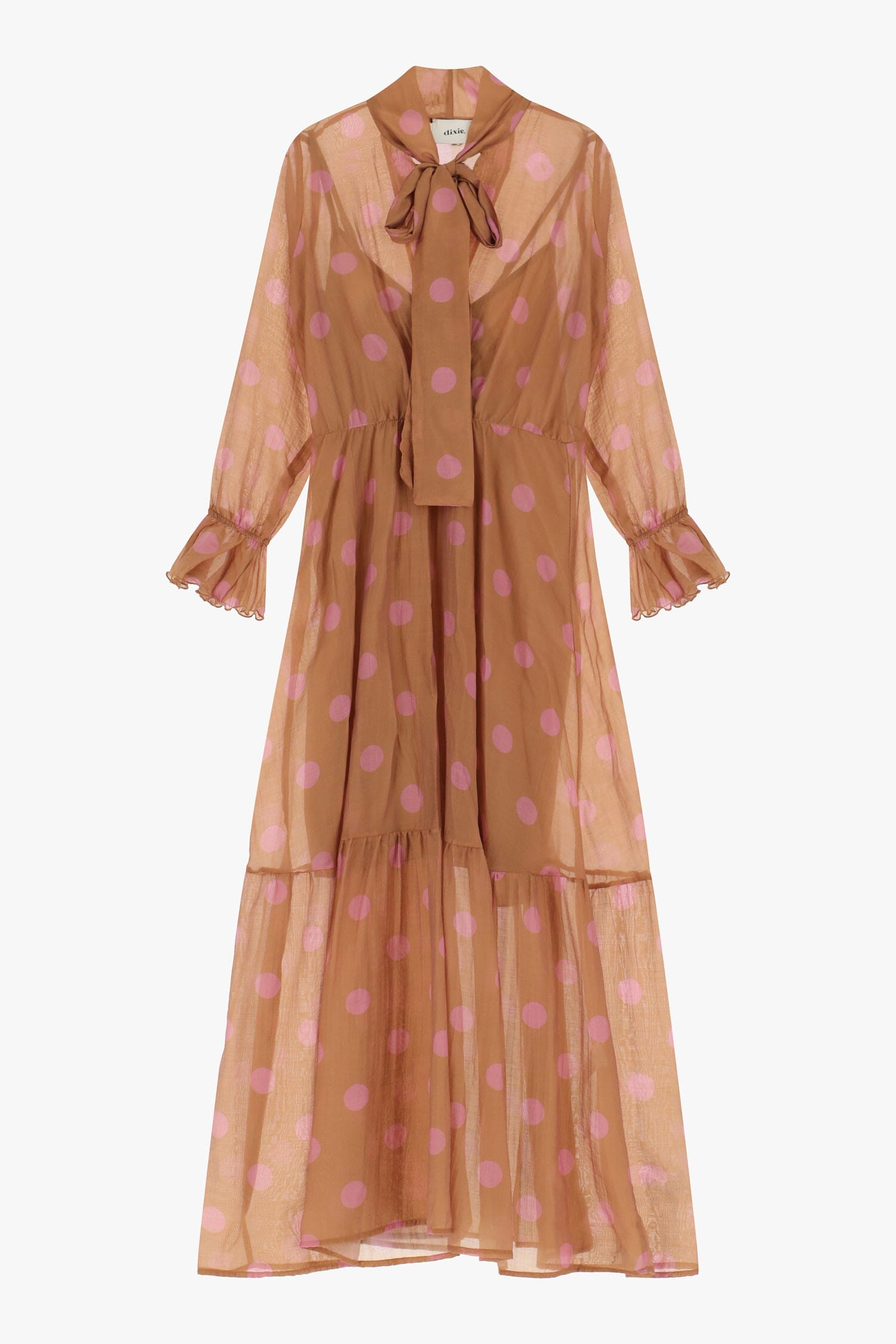 Abito Lungo A Pois Con Tie-Neck E Volant Dixie