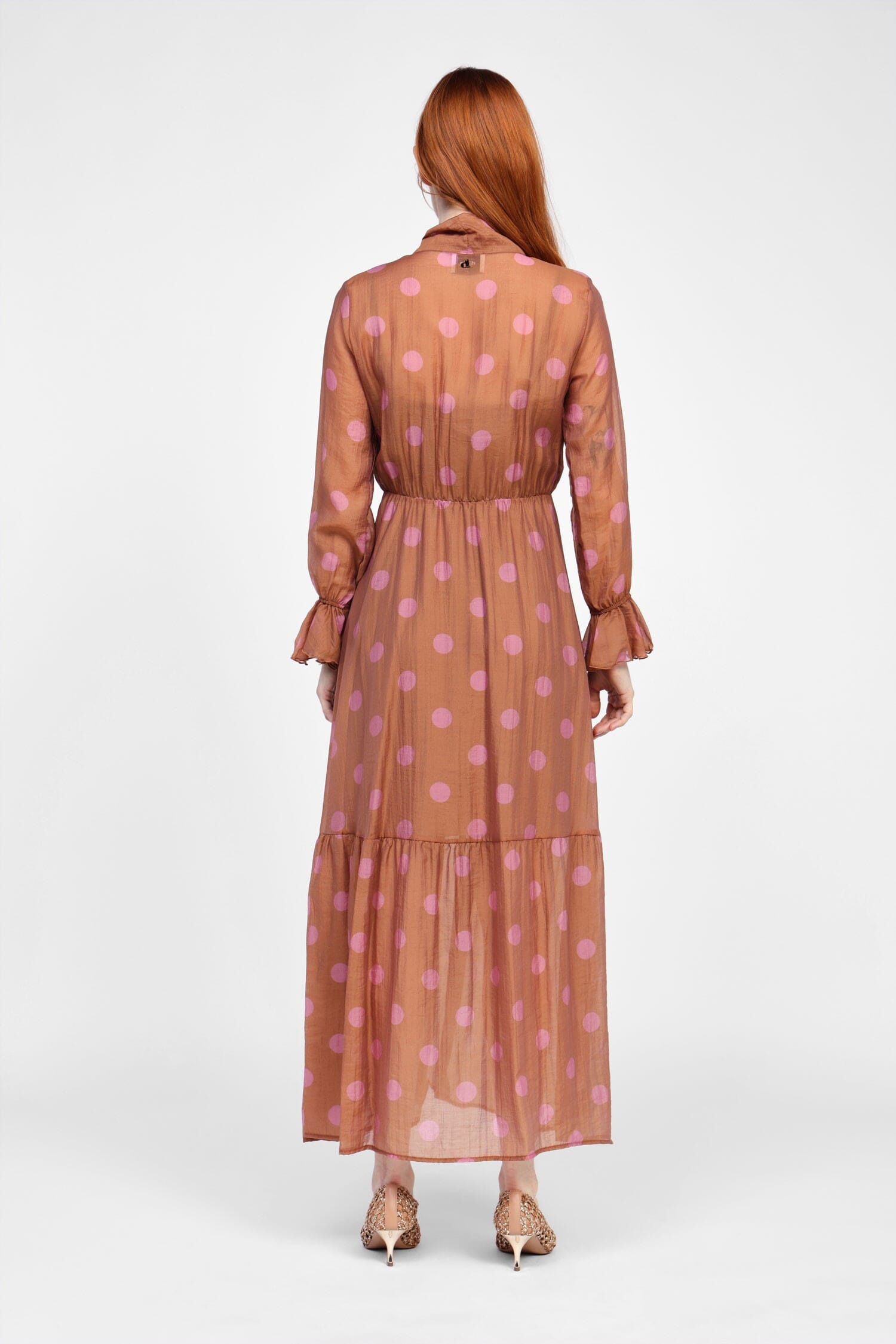 Abito Lungo A Pois Con Tie-Neck E Volant Dixie