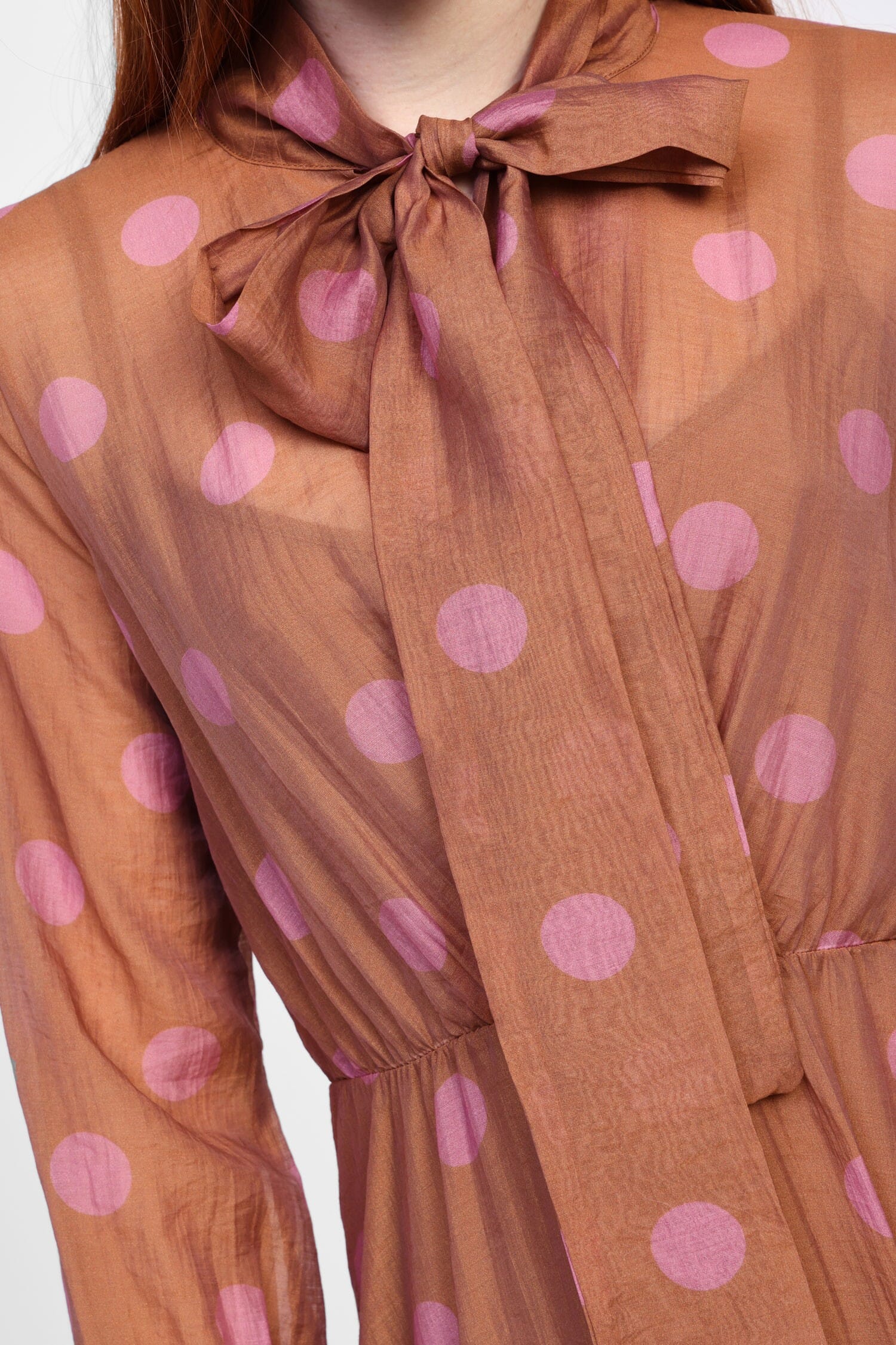 Abito Lungo A Pois Con Tie-Neck E Volant Dixie