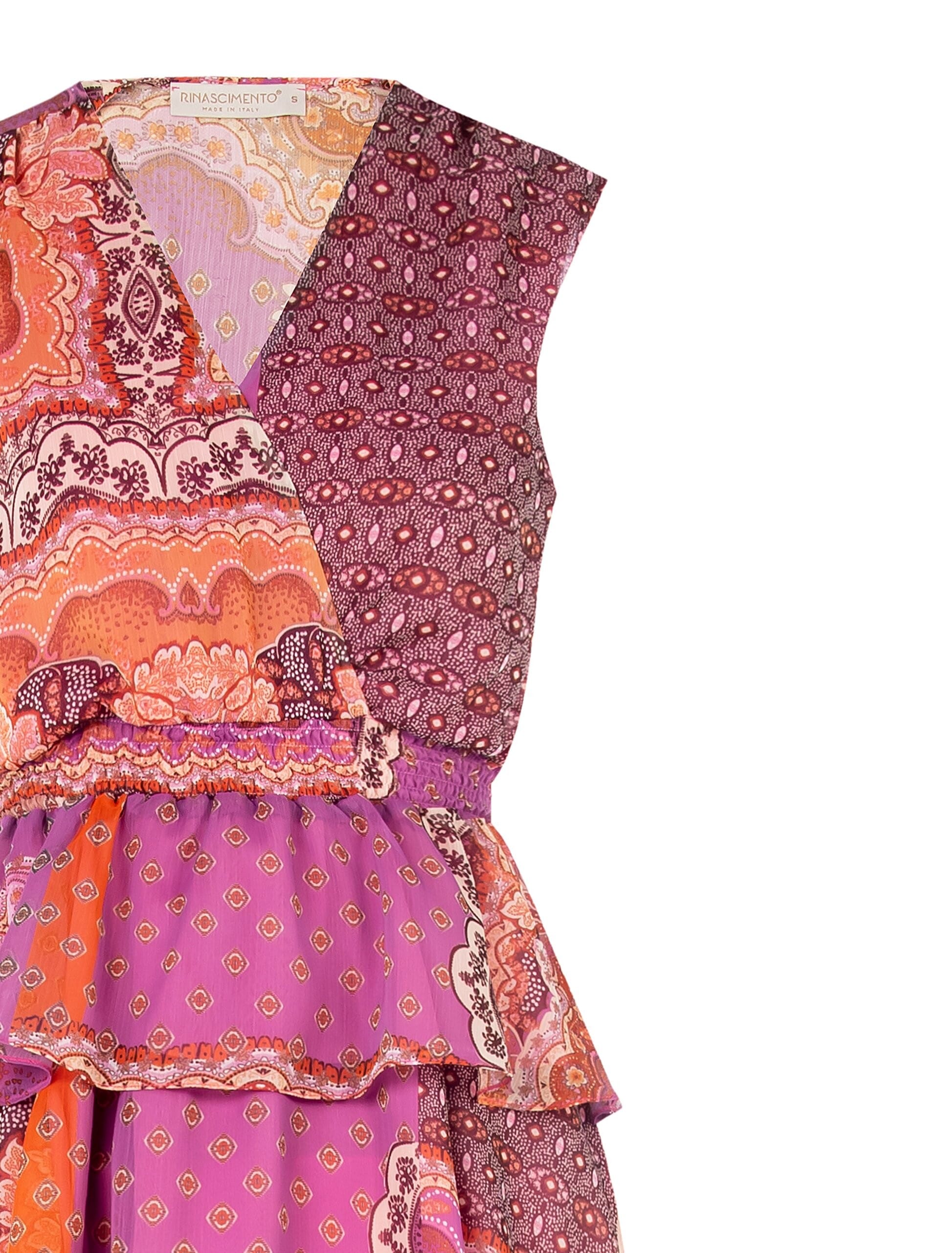 Abito Corto A Balze In Georgette Con Scollo A V Incrociato Rinascimento