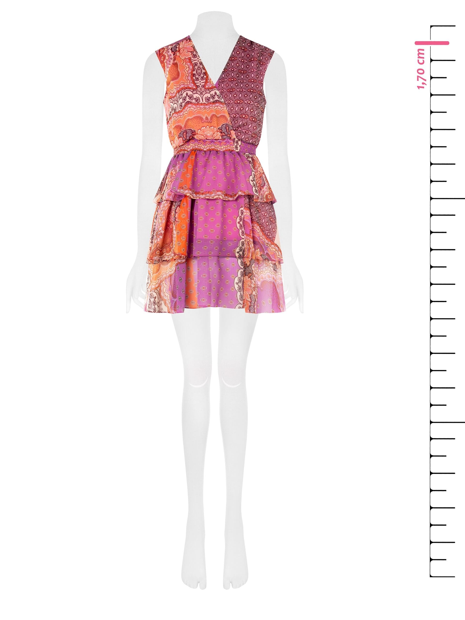 Abito Corto A Balze In Georgette Con Scollo A V Incrociato Rinascimento