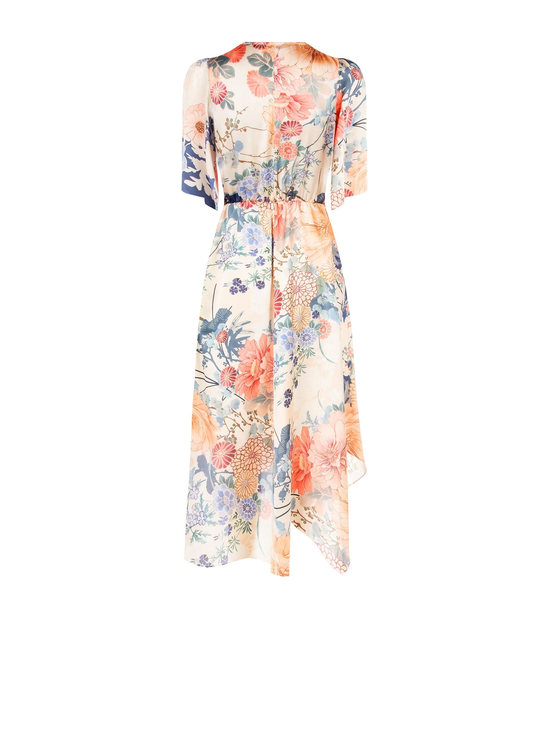 Robe midi en satin avec encolure en V croisée et nœud sur la hanche Rinascimento