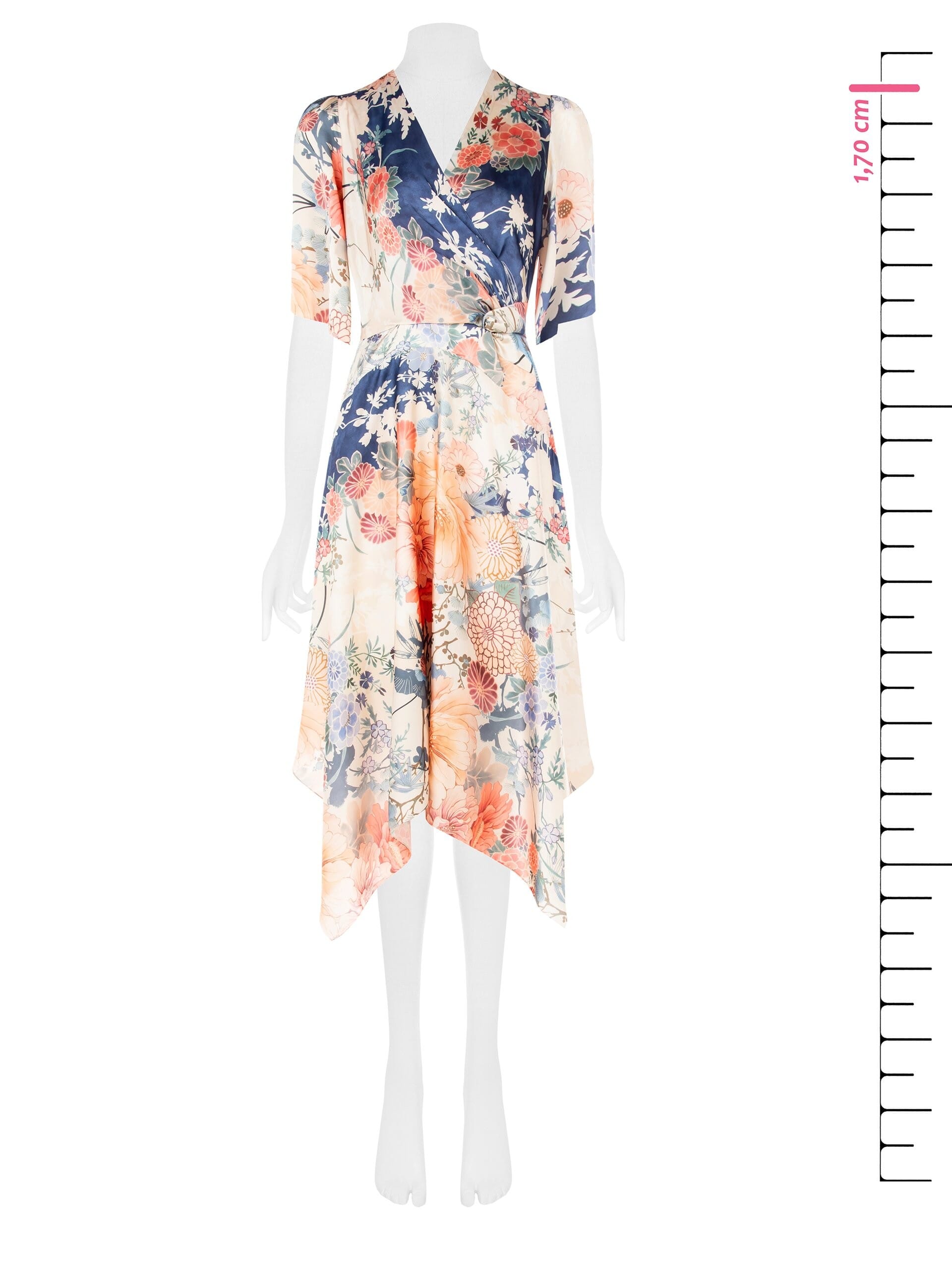 Robe midi en satin avec encolure en V croisée et nœud sur la hanche Rinascimento