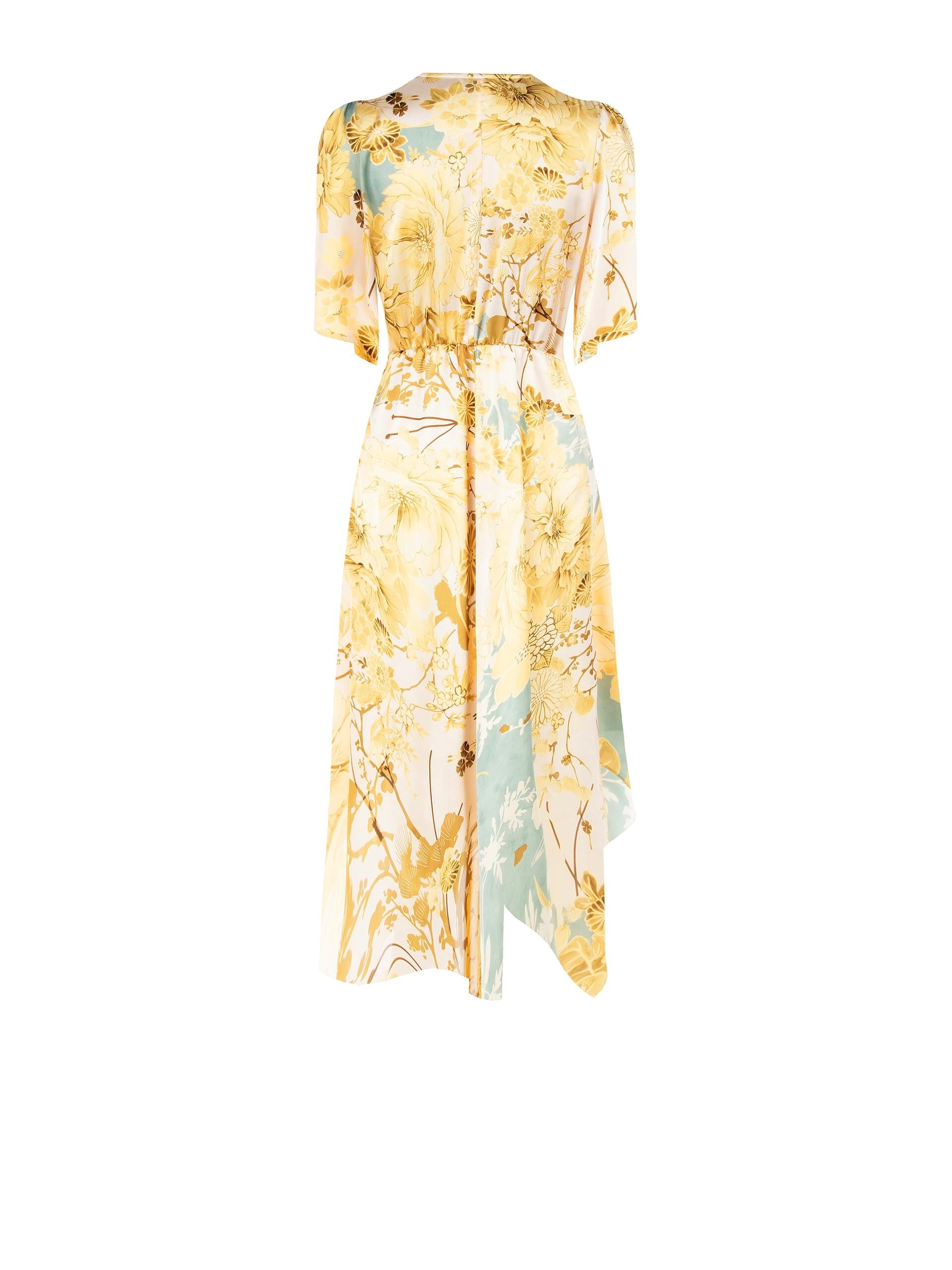 Robe midi en satin avec encolure en V croisée et nœud sur la hanche Rinascimento