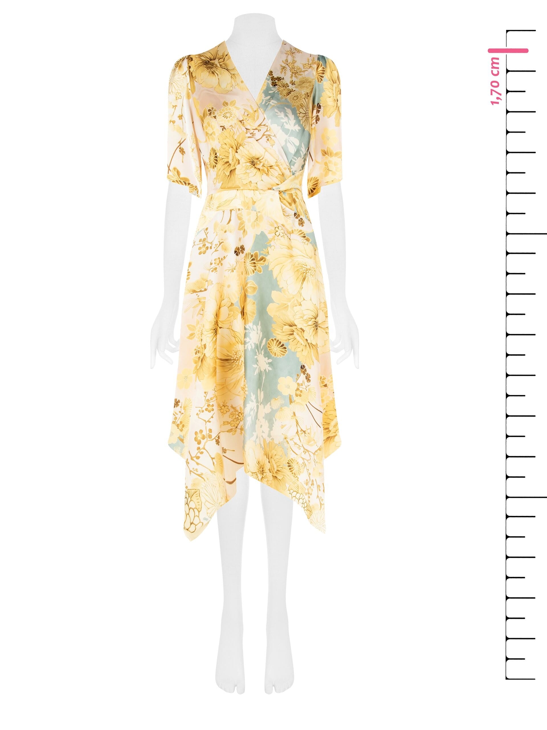 Robe midi en satin avec encolure en V croisée et nœud sur la hanche Rinascimento