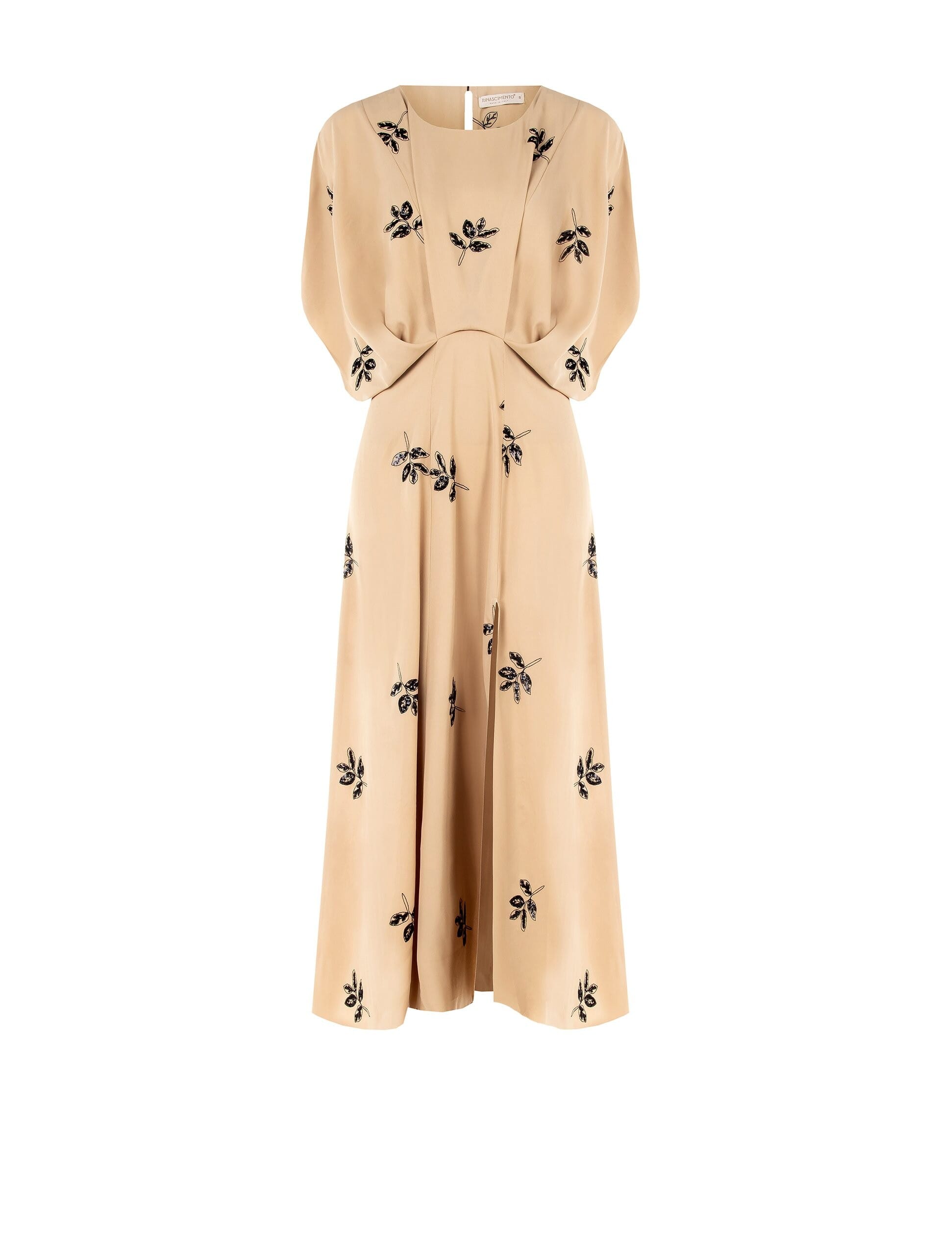 Abito Midi Con Perline E Foglie Ricamate Rinascimento