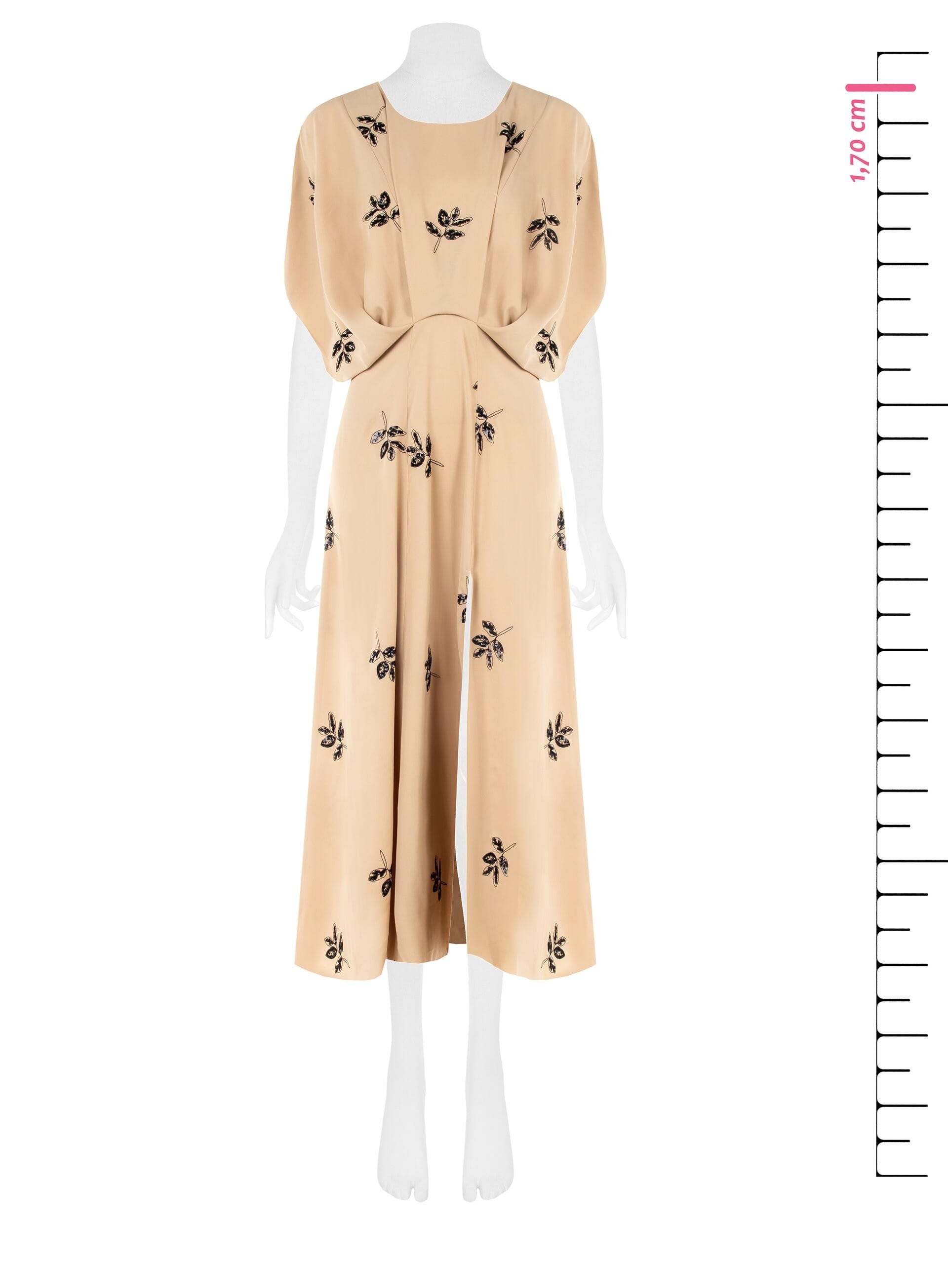 Abito Midi Con Perline E Foglie Ricamate Rinascimento