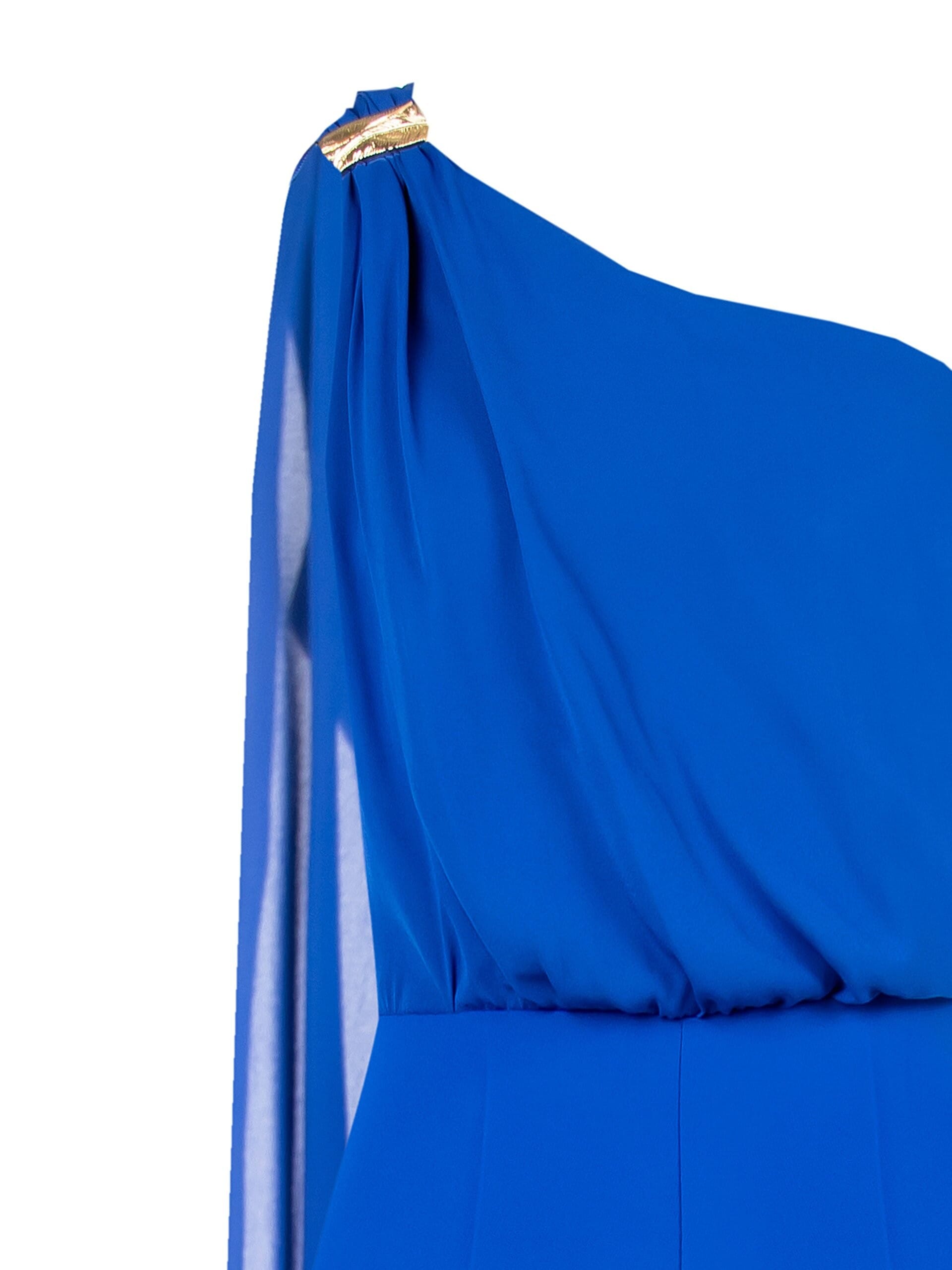 Tuta Intera In Tessuto Fluido Con Drappeggio In Georgette E Foglie Oro Sulla Spallina Rinascimento